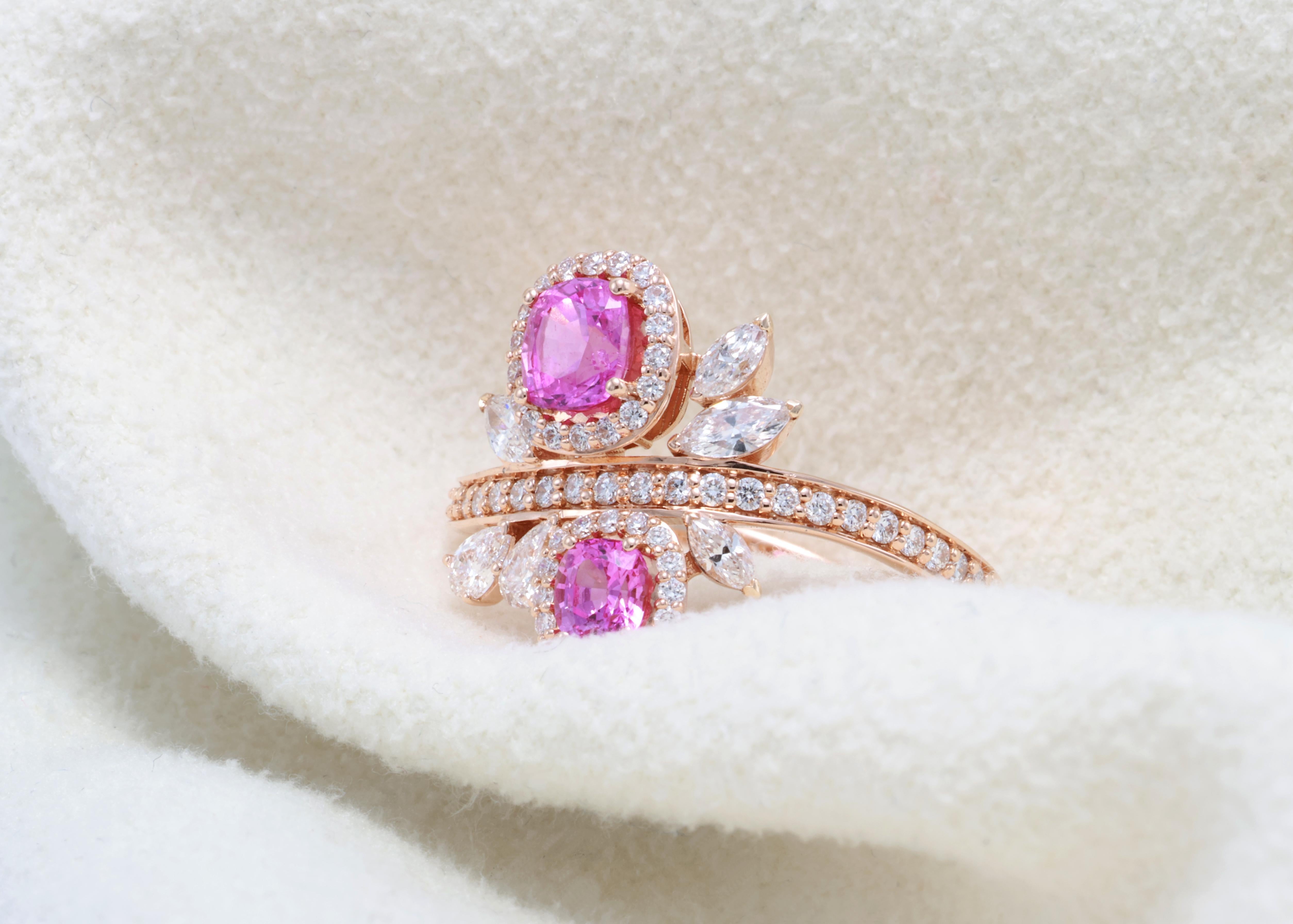 Anello di diamanti con zaffiro rosa naturale certificato GRA da 0,81 carati in vendita 5