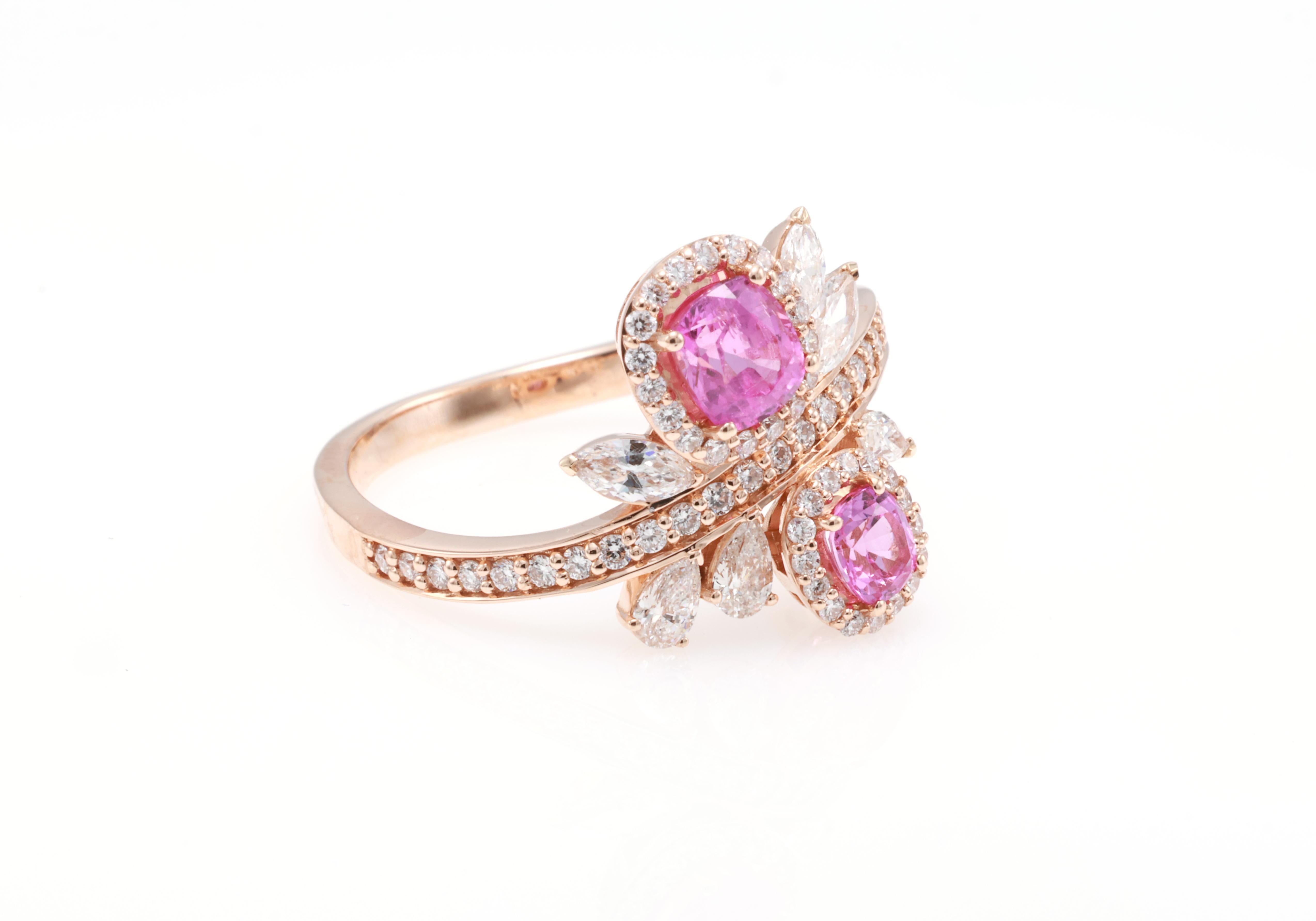 Anello di diamanti con zaffiro rosa naturale certificato GRA da 0,81 carati In condizioni Nuovo in vendita a บางรัก, TH