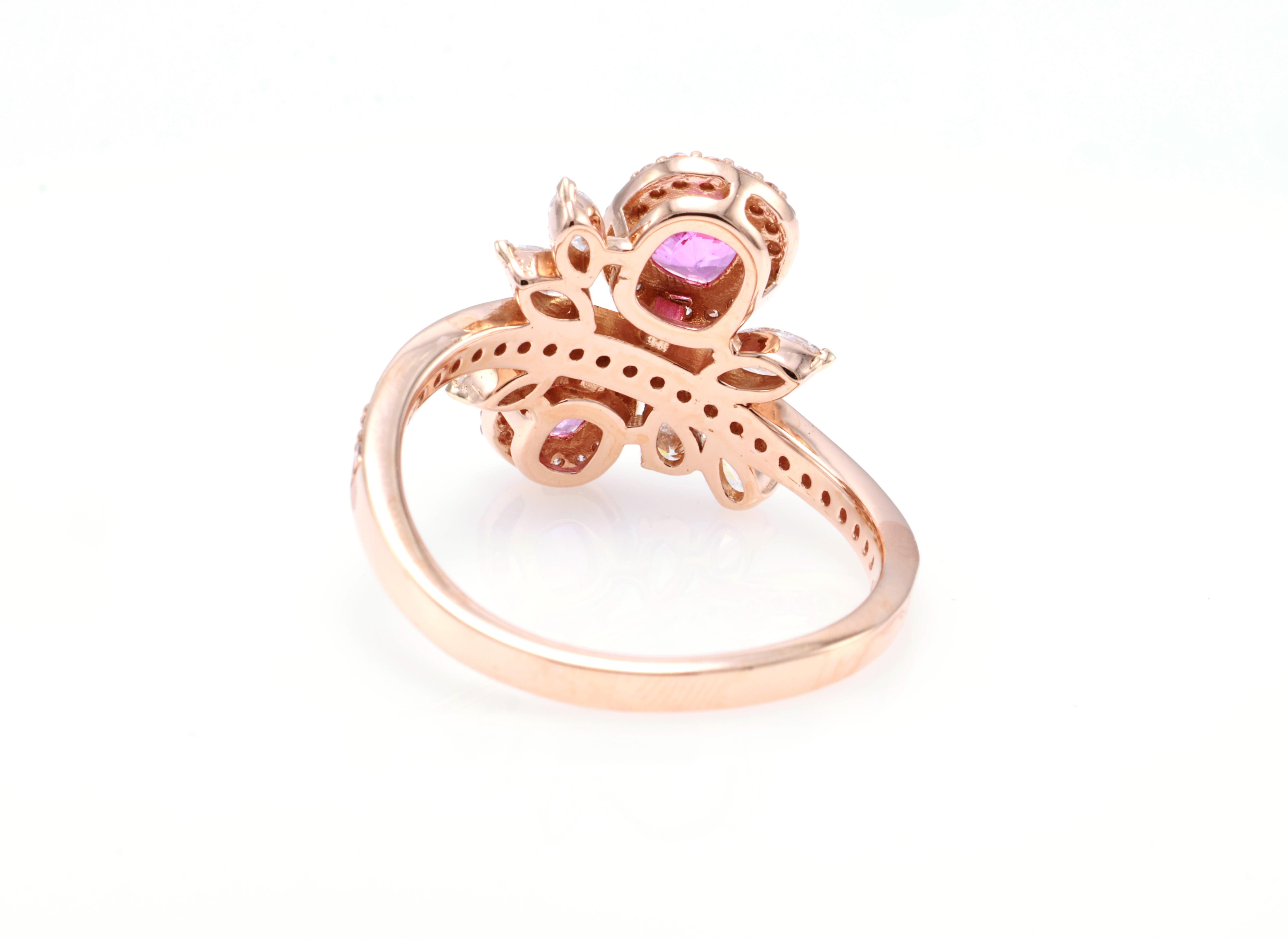 da uomo o donna Anello di diamanti con zaffiro rosa naturale certificato GRA da 0,81 carati in vendita