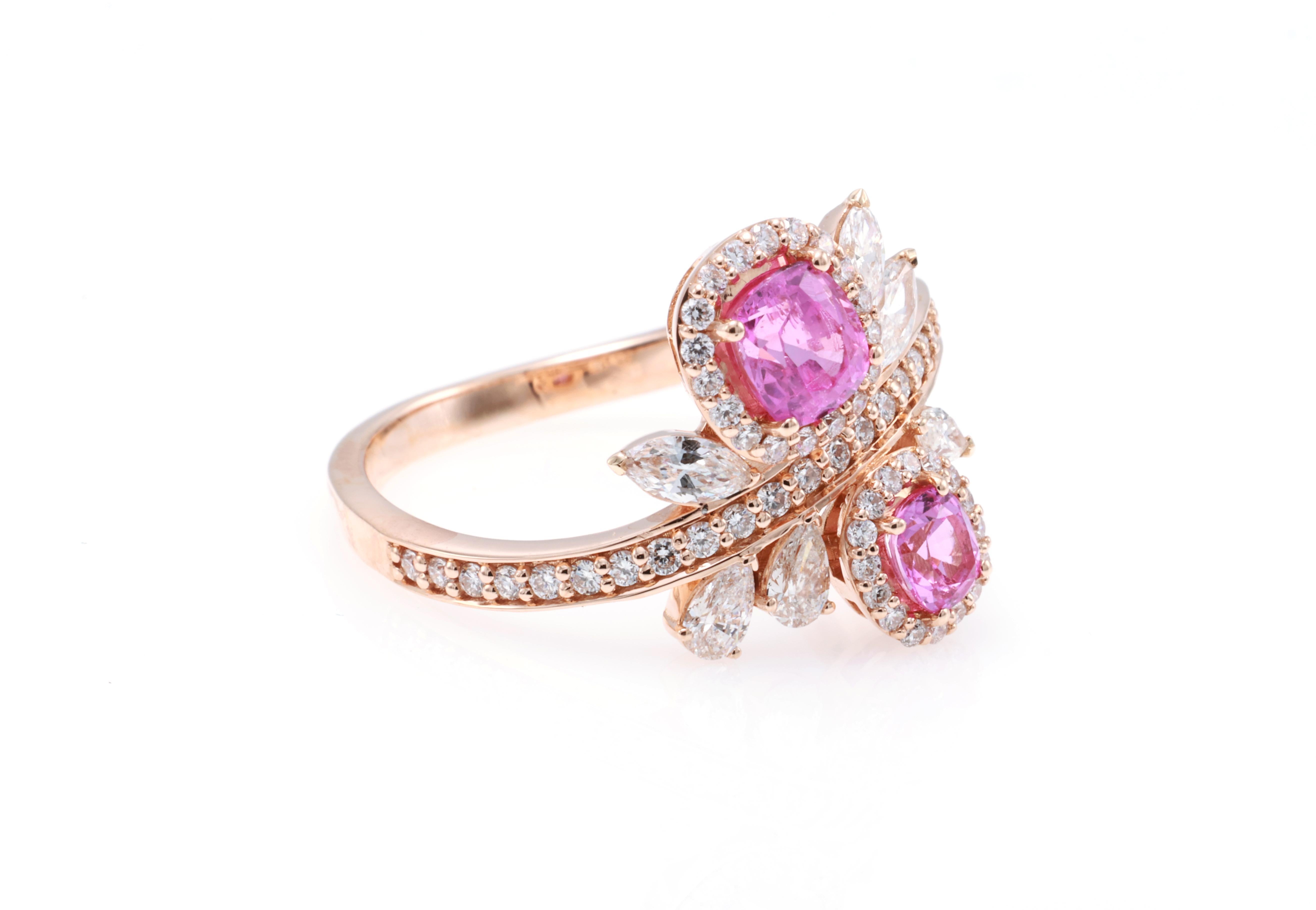 Anello di diamanti con zaffiro rosa naturale certificato GRA da 0,81 carati in vendita 1