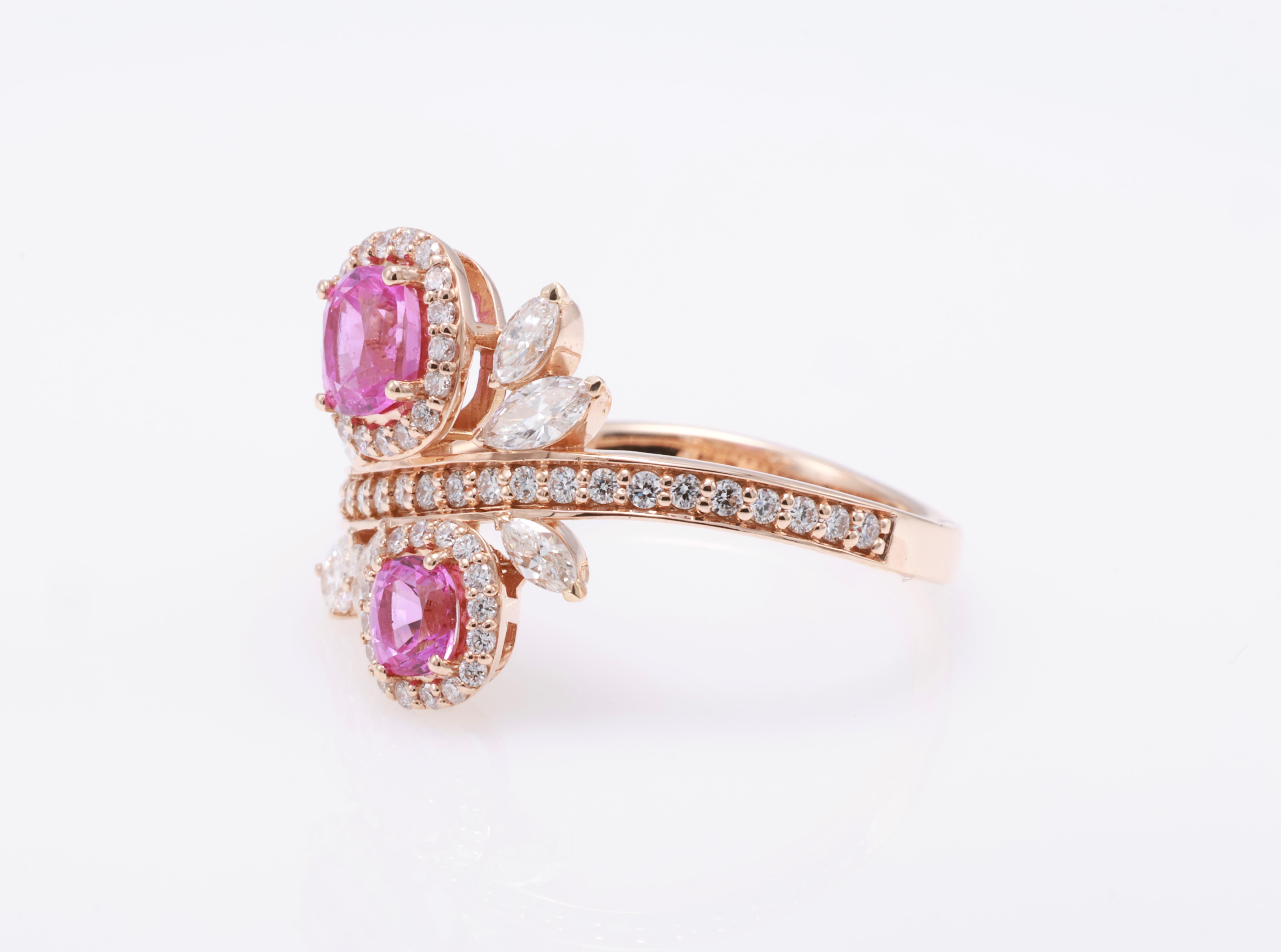 Anello di diamanti con zaffiro rosa naturale certificato GRA da 0,81 carati in vendita 2