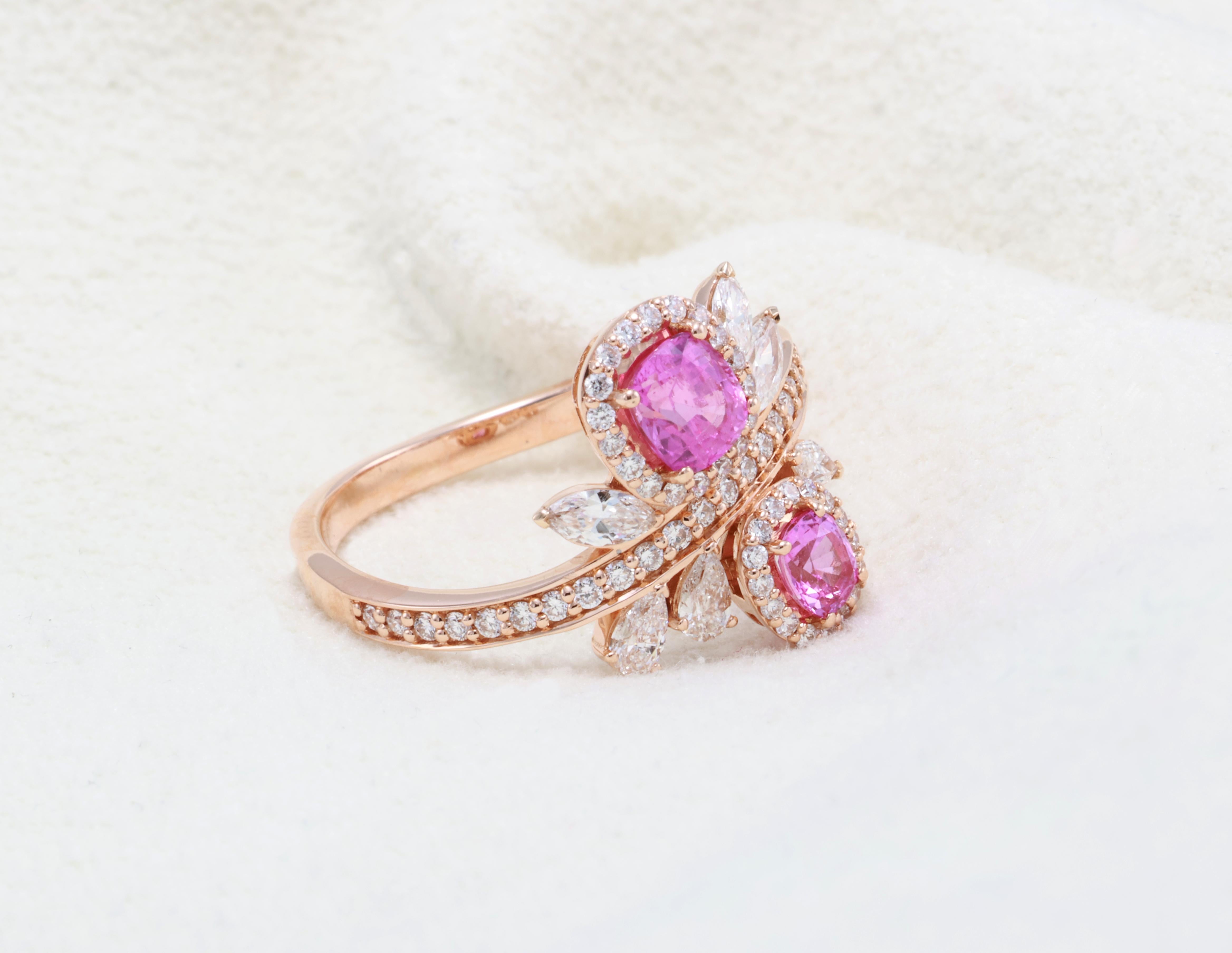 Anello di diamanti con zaffiro rosa naturale certificato GRA da 0,81 carati in vendita 3