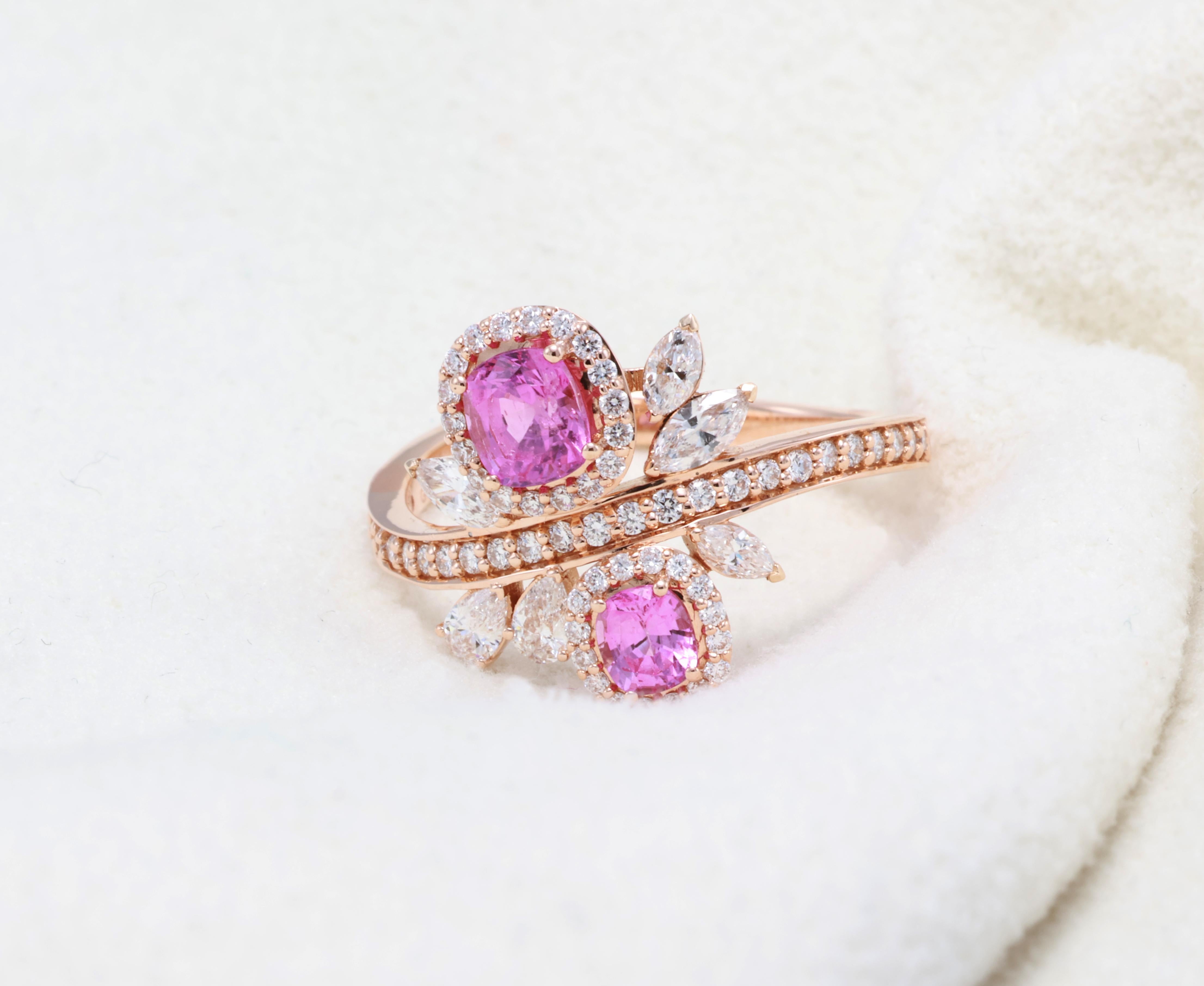 Anello di diamanti con zaffiro rosa naturale certificato GRA da 0,81 carati in vendita 4