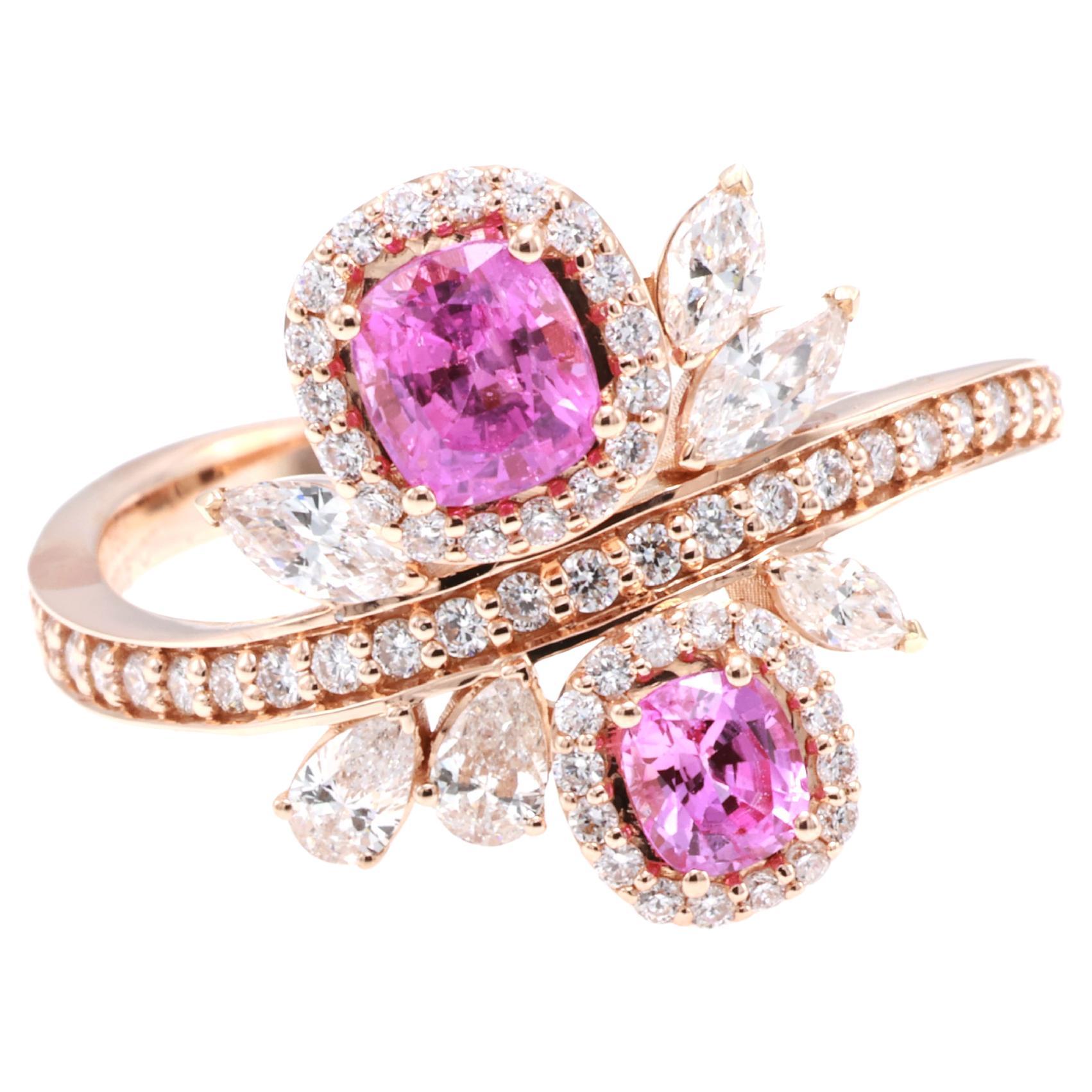 Anello di diamanti con zaffiro rosa naturale certificato GRA da 0,81 carati