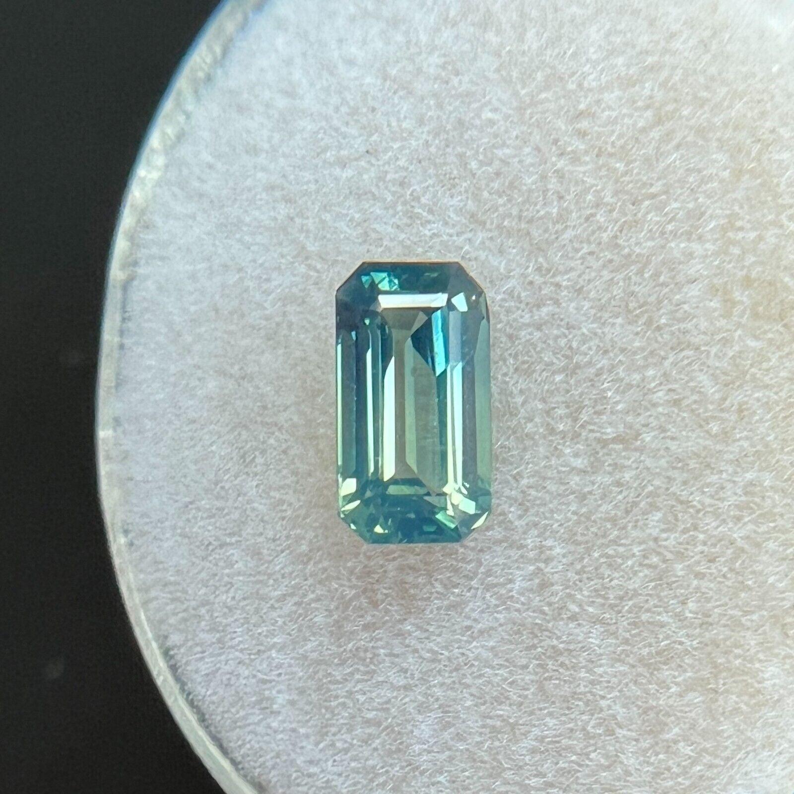 GRA Certified 1.03ct Green Blue Sapphire Untreated Emerald Cut Gem In New Condition In Birmingham, GB