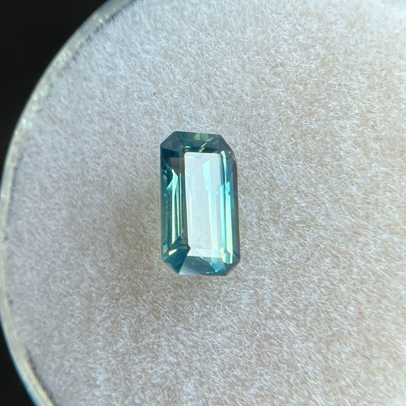 Women's or Men's GRA Certified 1.03ct Green Blue Sapphire Untreated Emerald Cut Gem