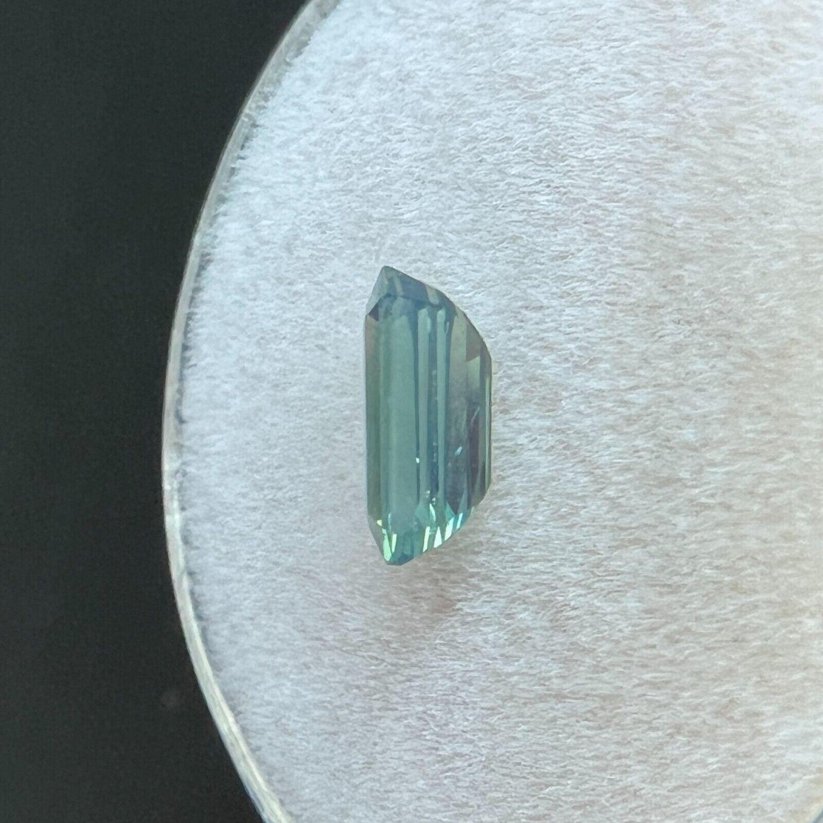GRA Certified 1.03ct Green Blue Sapphire Untreated Emerald Cut Gem 1