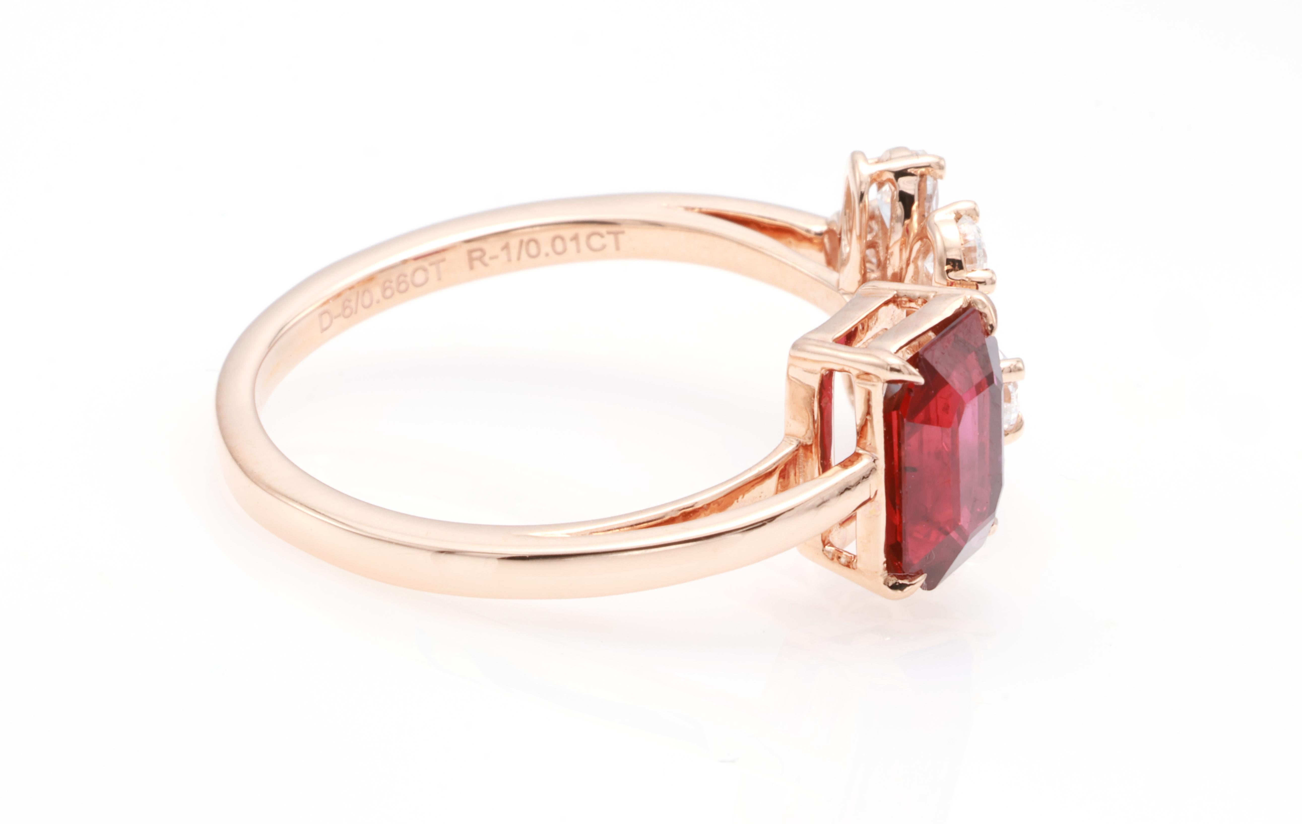 Ottagono Anello con diamante rosso Vivid Diamonds certificato GRA da 1,16 carati naturali in vendita