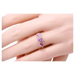 GRA Certified 1.30 Carat Natural Madagascar Pink Sapphire Round Diamond Ring