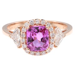 Anello con zaffiro rosa naturale a cuscino e diamante certificato GRA da 1,34 carati