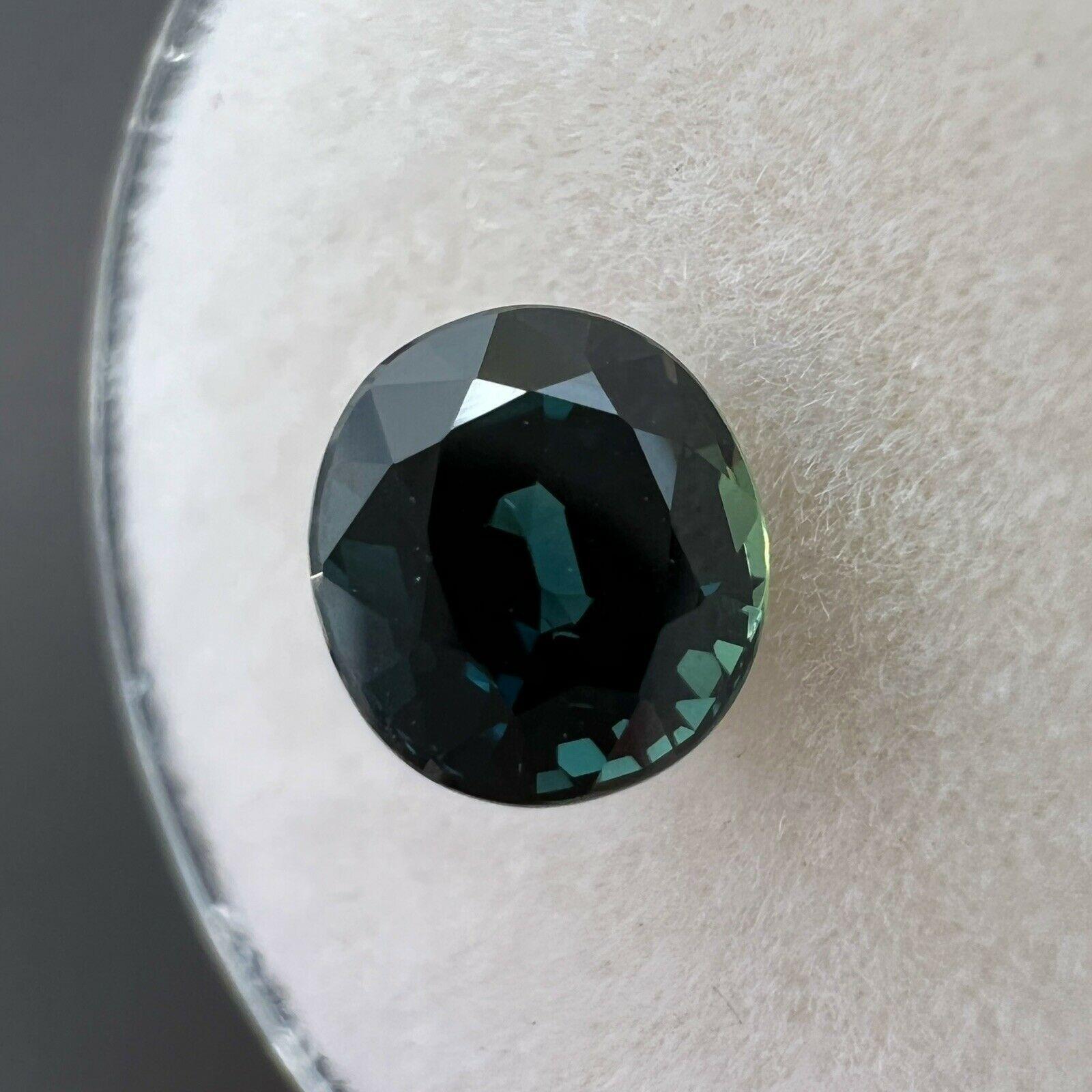 GRA Certified 1.61ct Deep Green Blue Sapphire Untreated Oval Cut Gem In New Condition For Sale In Birmingham, GB