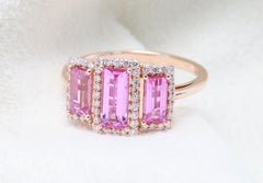 GRA Certified 1.65 Carat Natural  Pink Sapphire Baguette Diamond Ring