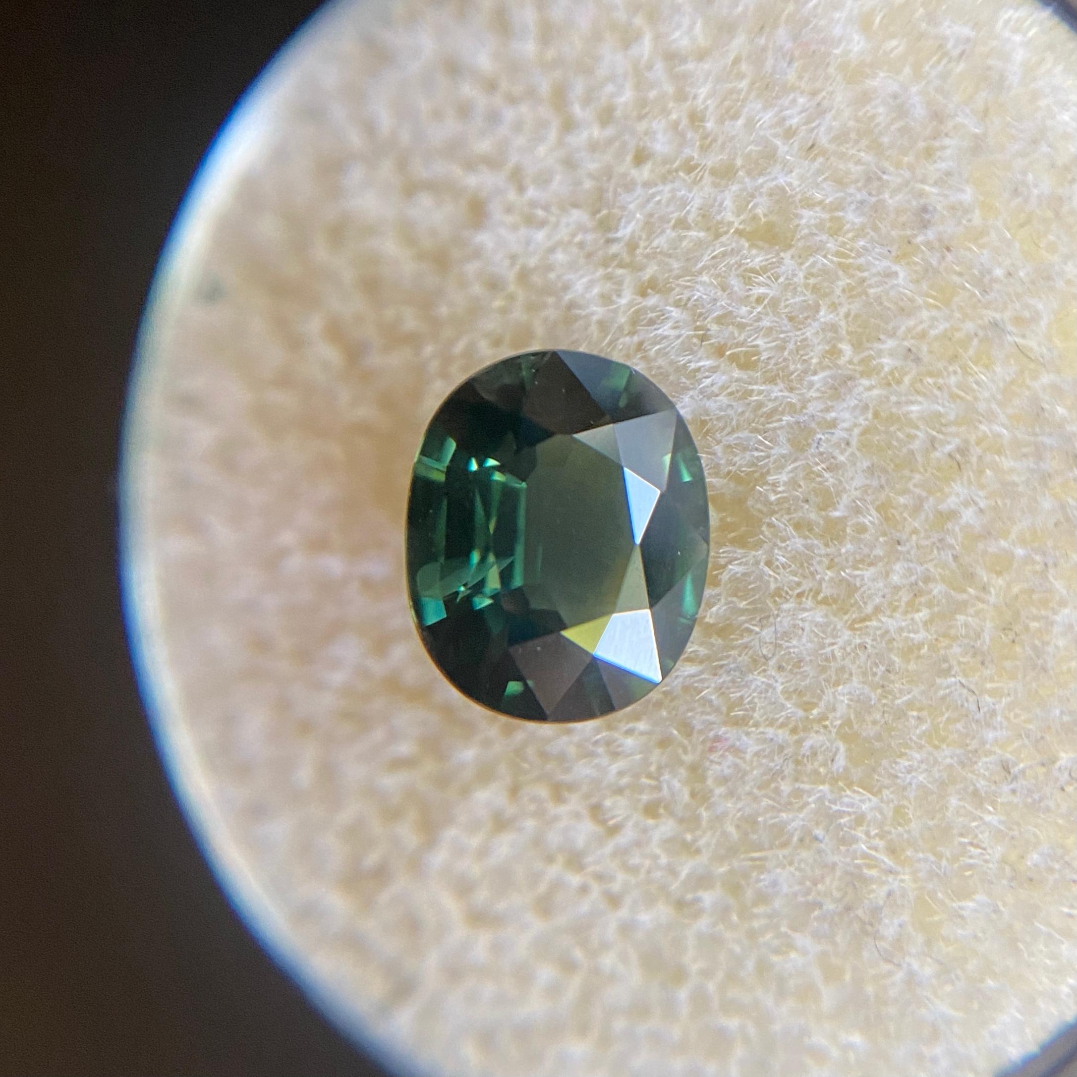 GRA Certified Green Sapphire Gemstone.

1.67 Carat sapphire with a beautiful green colour. Fully certified by GRA confirming stone as natural with excellent clarity, a very clean stone.

The sapphire also has an excellent oval cut and ideal polish