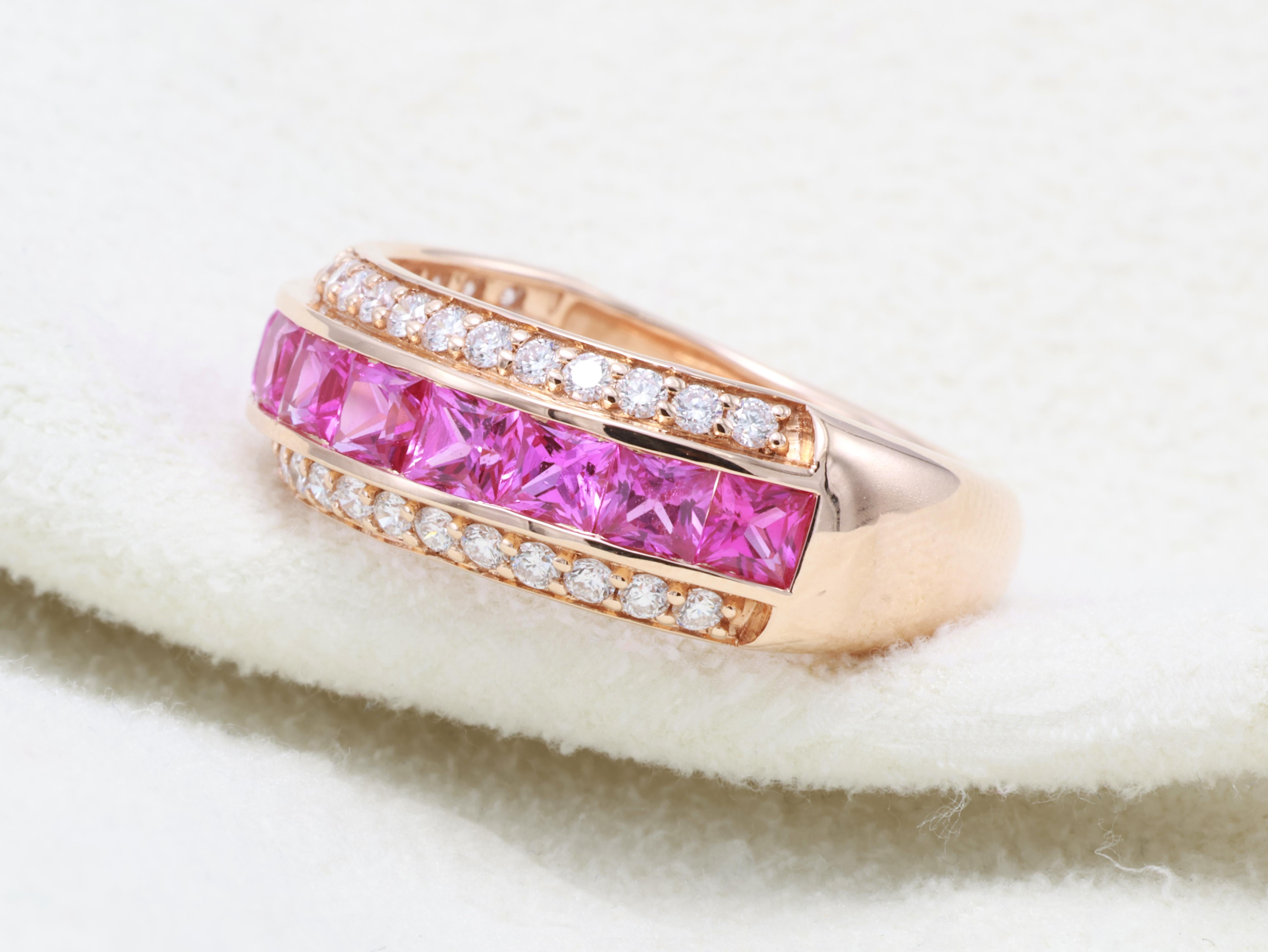 Anello con Diamante Principessa con Zaffiro Rosa Purpureo Naturale Certificato GRA da 1,99 Carati in vendita 5