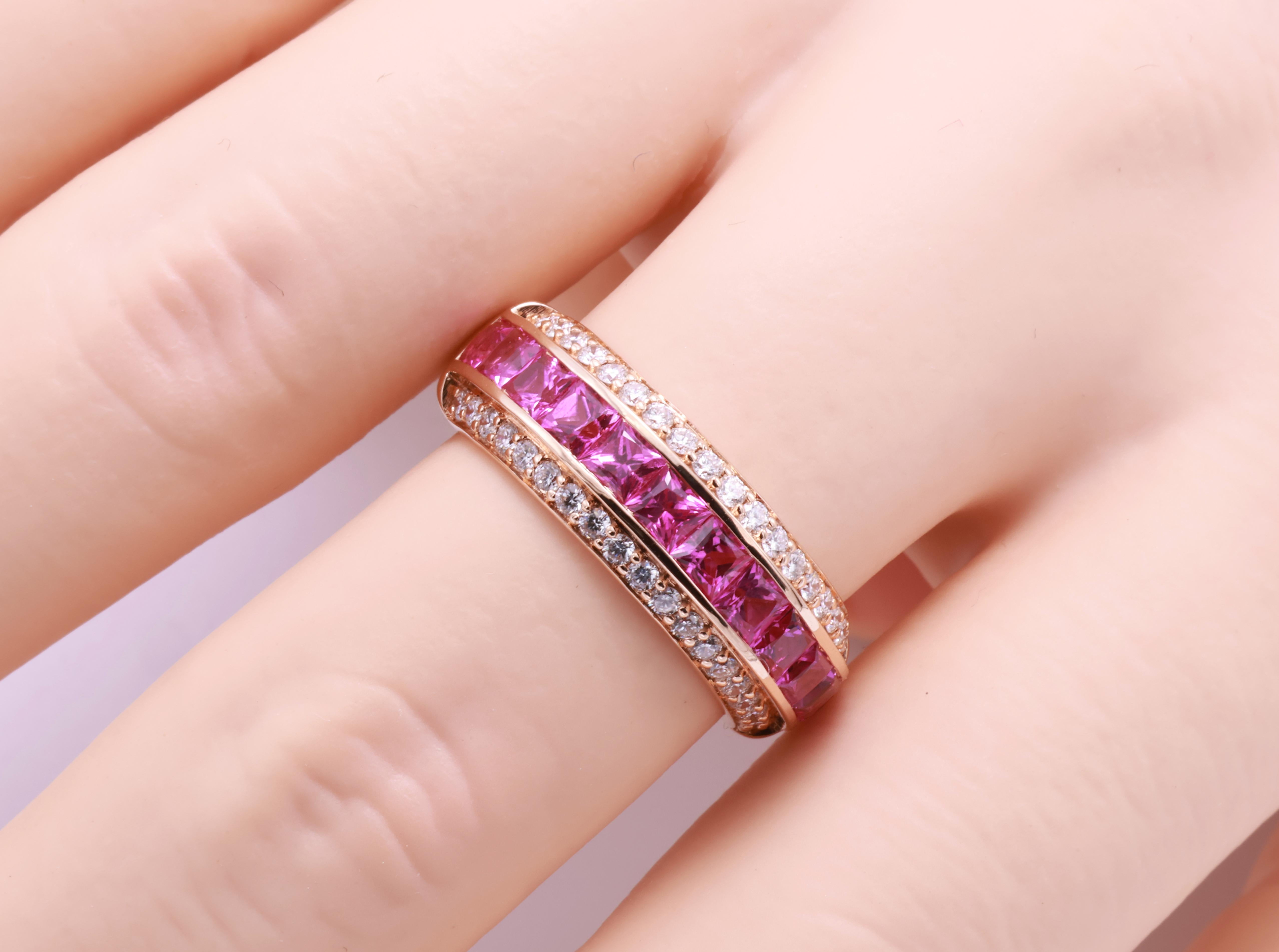 Anello con Diamante Principessa con Zaffiro Rosa Purpureo Naturale Certificato GRA da 1,99 Carati in vendita 7