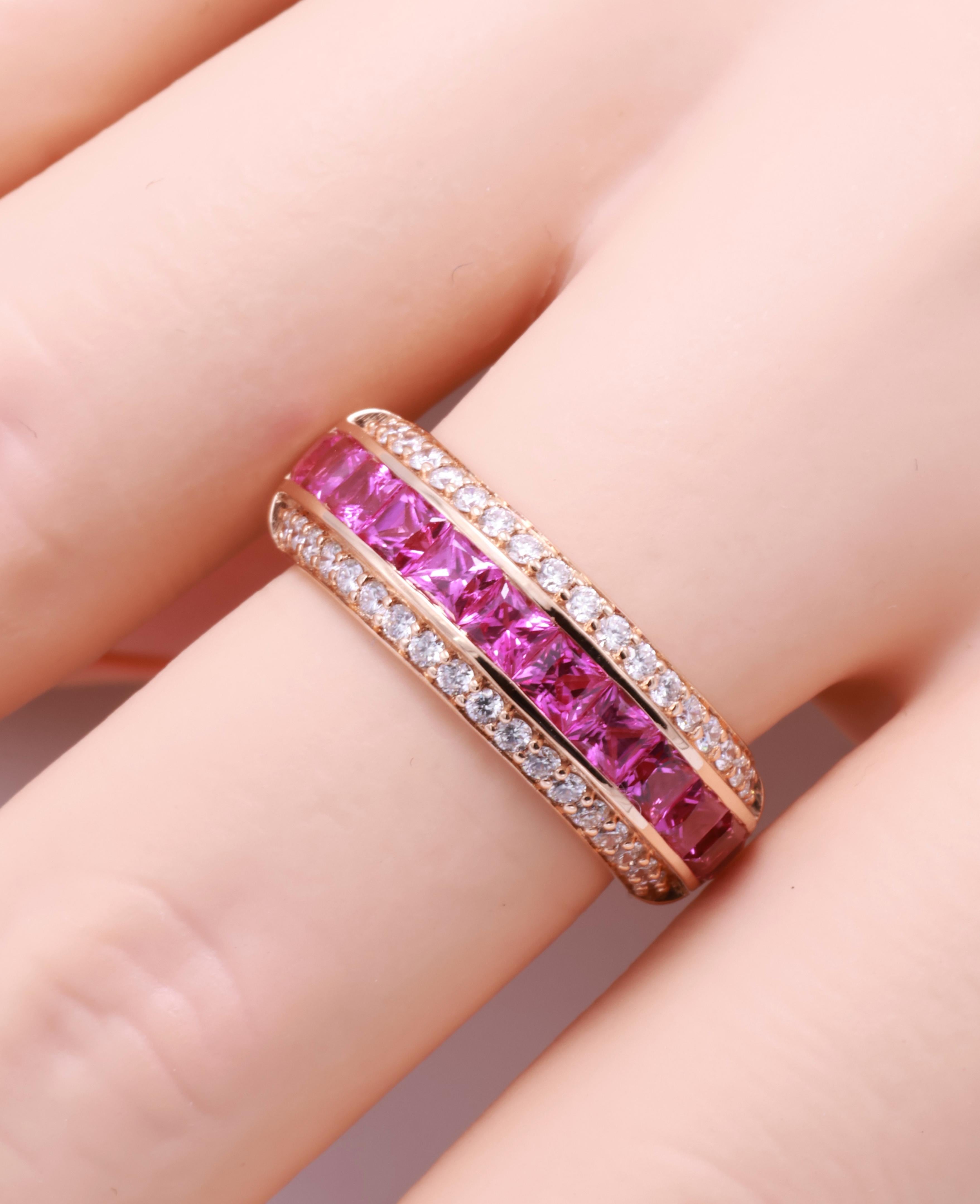 Anello con Diamante Principessa con Zaffiro Rosa Purpureo Naturale Certificato GRA da 1,99 Carati in vendita 8