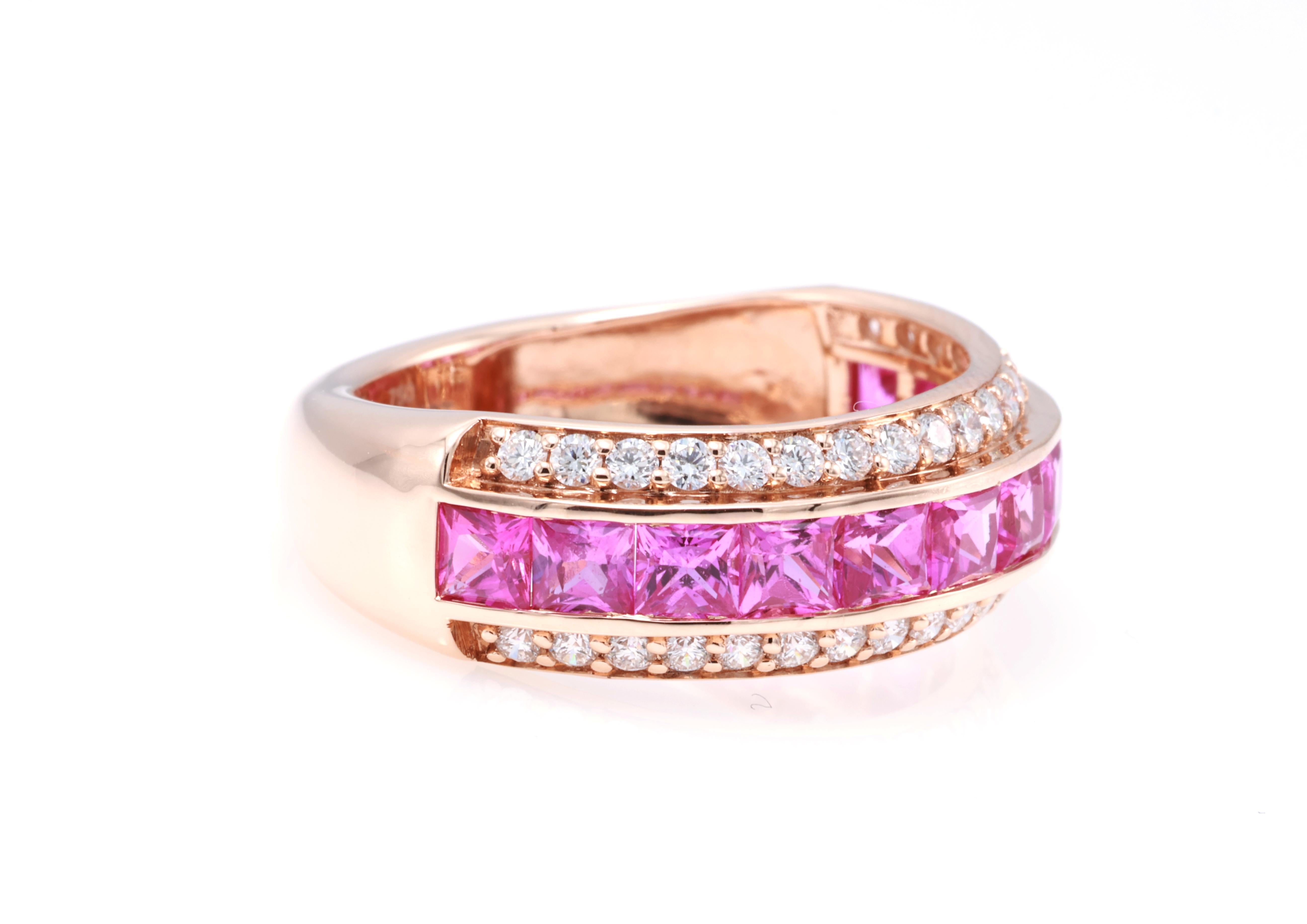 Taglio princess Anello con Diamante Principessa con Zaffiro Rosa Purpureo Naturale Certificato GRA da 1,99 Carati in vendita