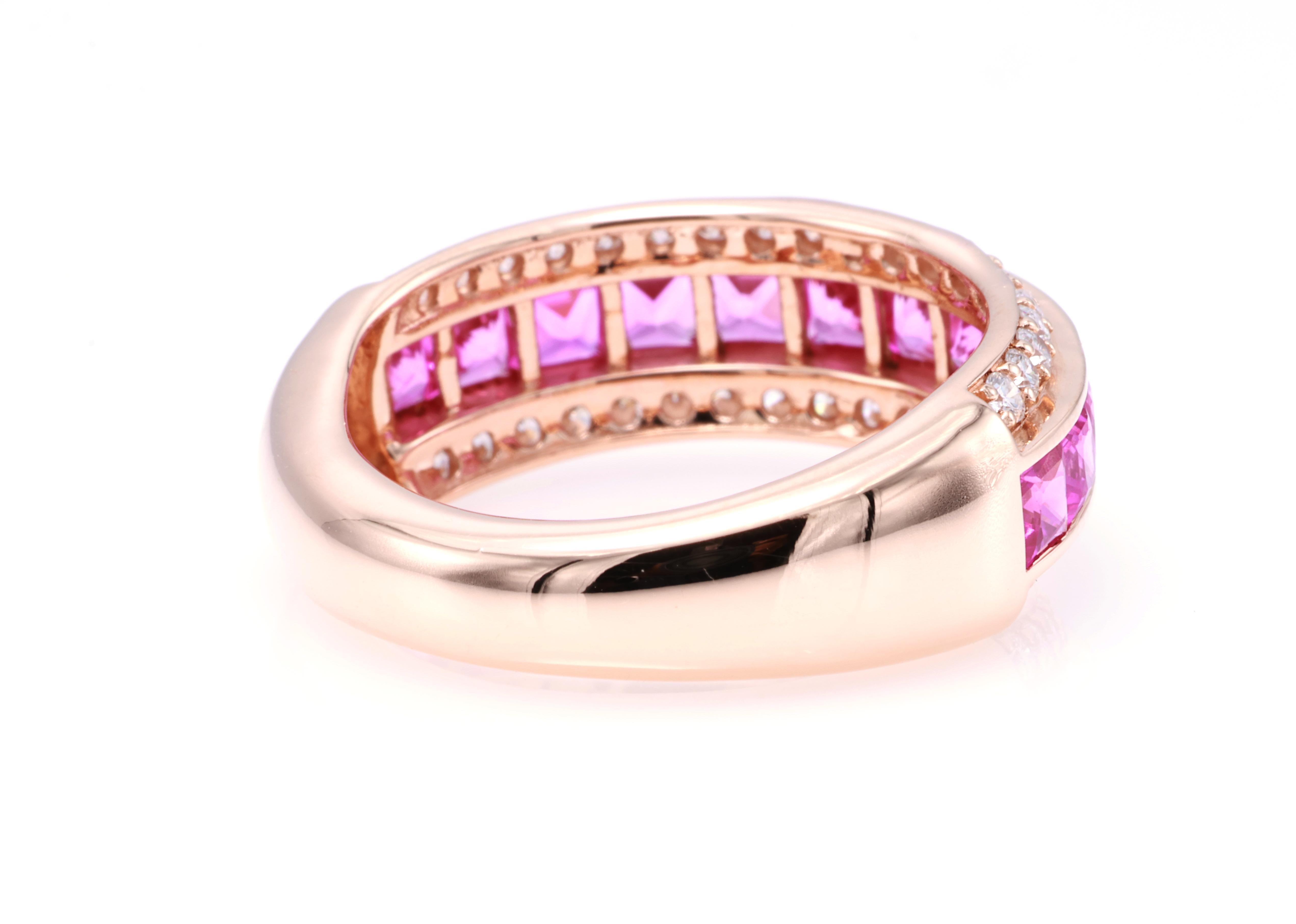 Anello con Diamante Principessa con Zaffiro Rosa Purpureo Naturale Certificato GRA da 1,99 Carati In condizioni Nuovo in vendita a บางรัก, TH