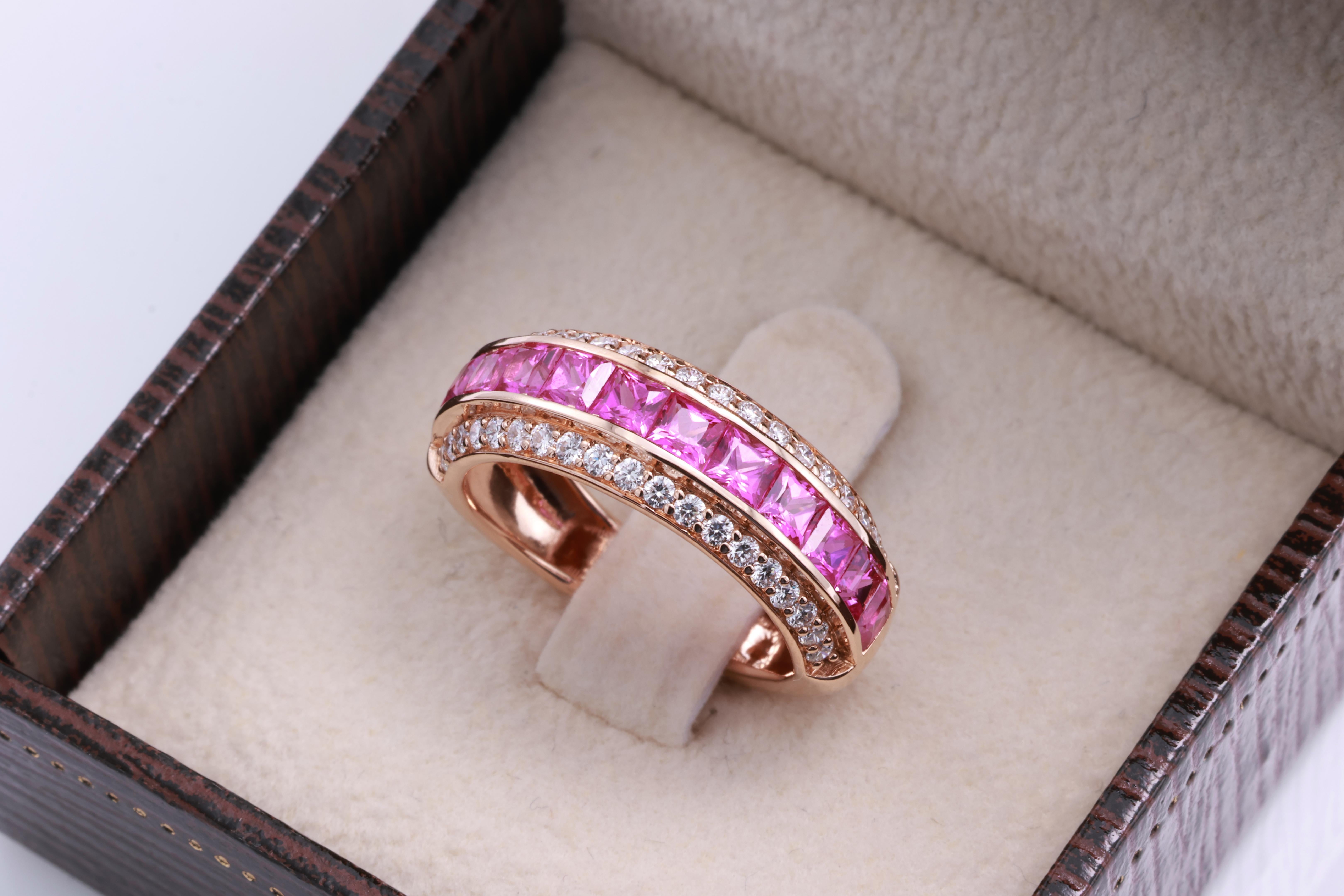 Anello con Diamante Principessa con Zaffiro Rosa Purpureo Naturale Certificato GRA da 1,99 Carati in vendita 1