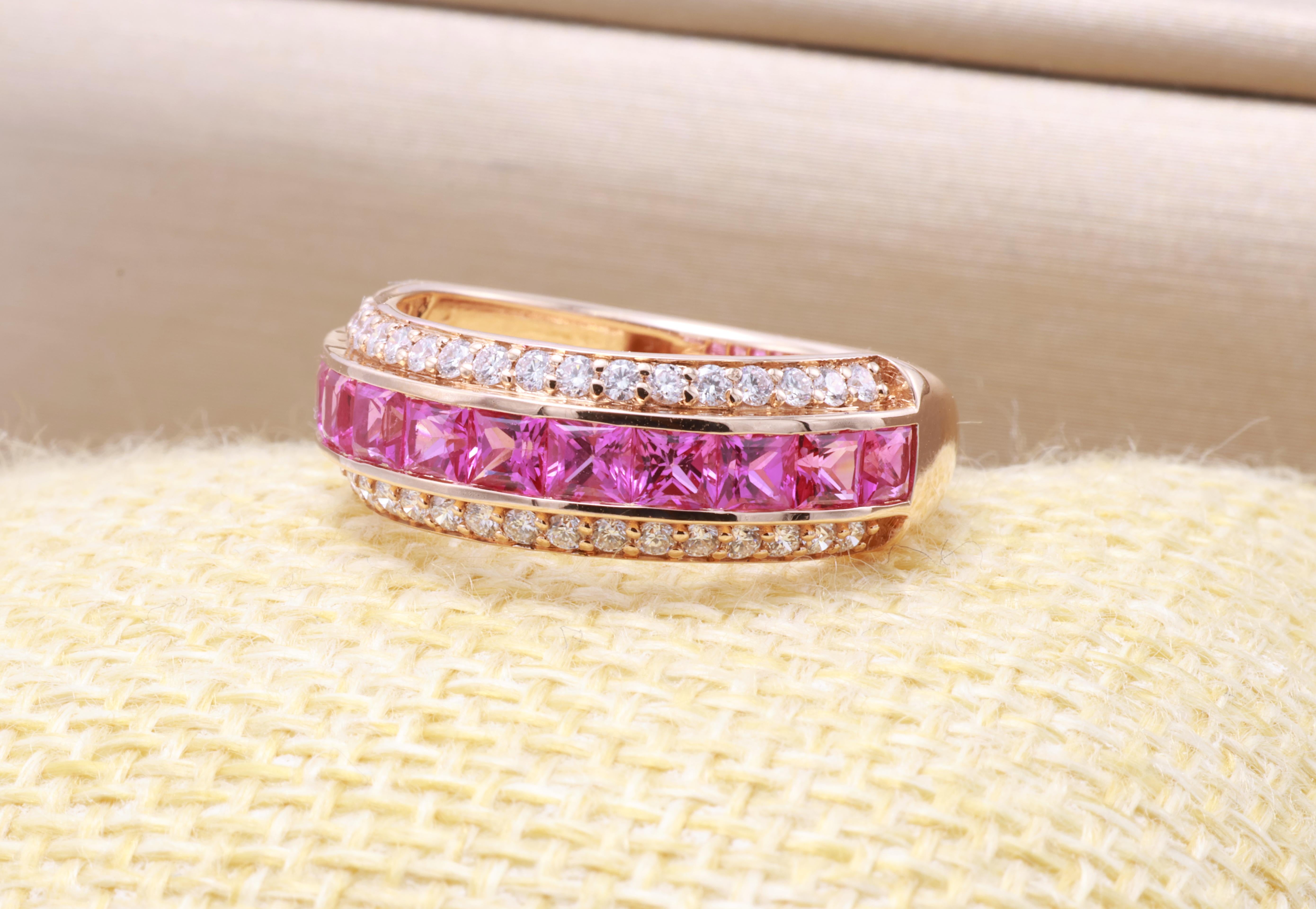 Anello con Diamante Principessa con Zaffiro Rosa Purpureo Naturale Certificato GRA da 1,99 Carati in vendita 2