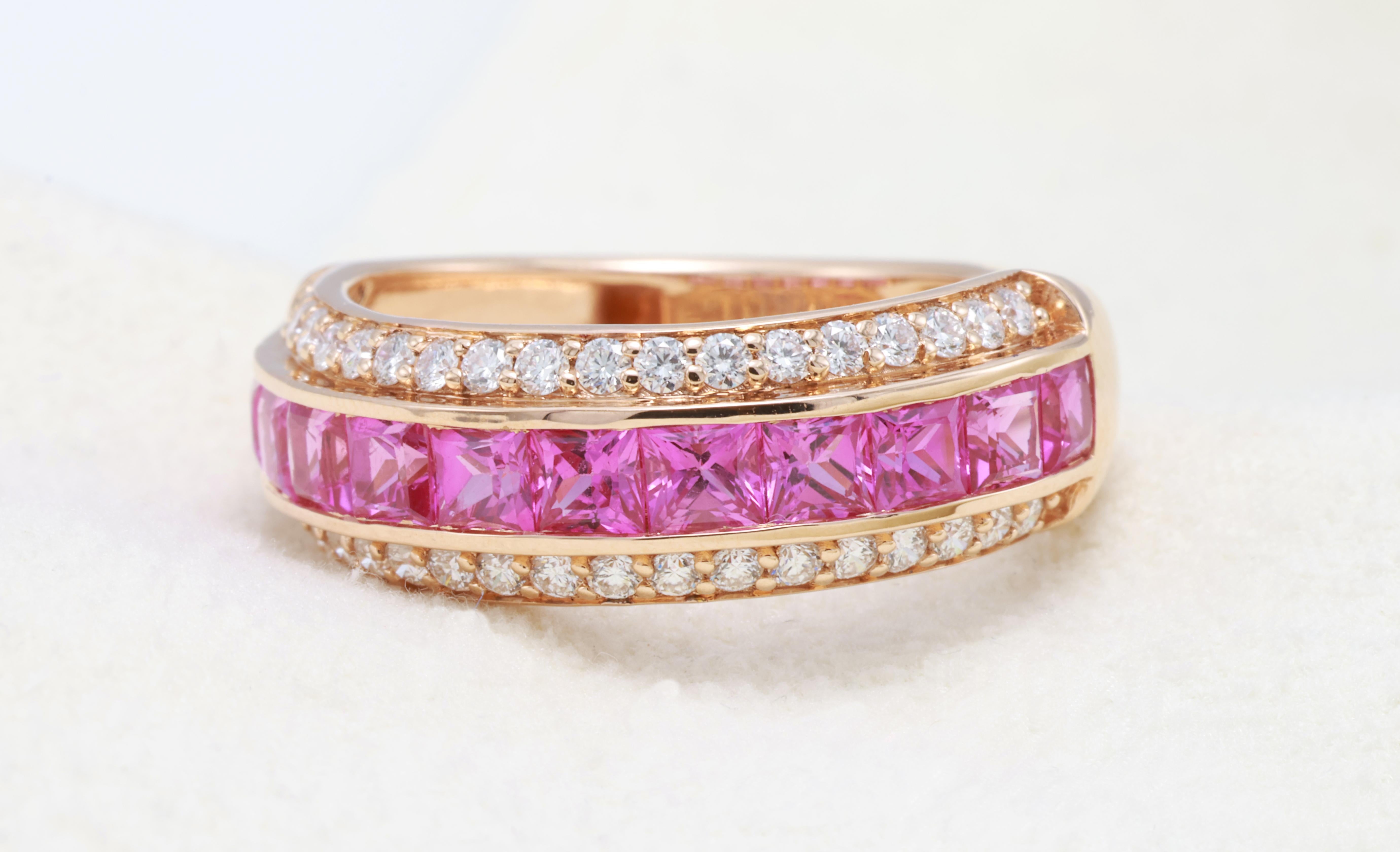 Anello con Diamante Principessa con Zaffiro Rosa Purpureo Naturale Certificato GRA da 1,99 Carati in vendita 3