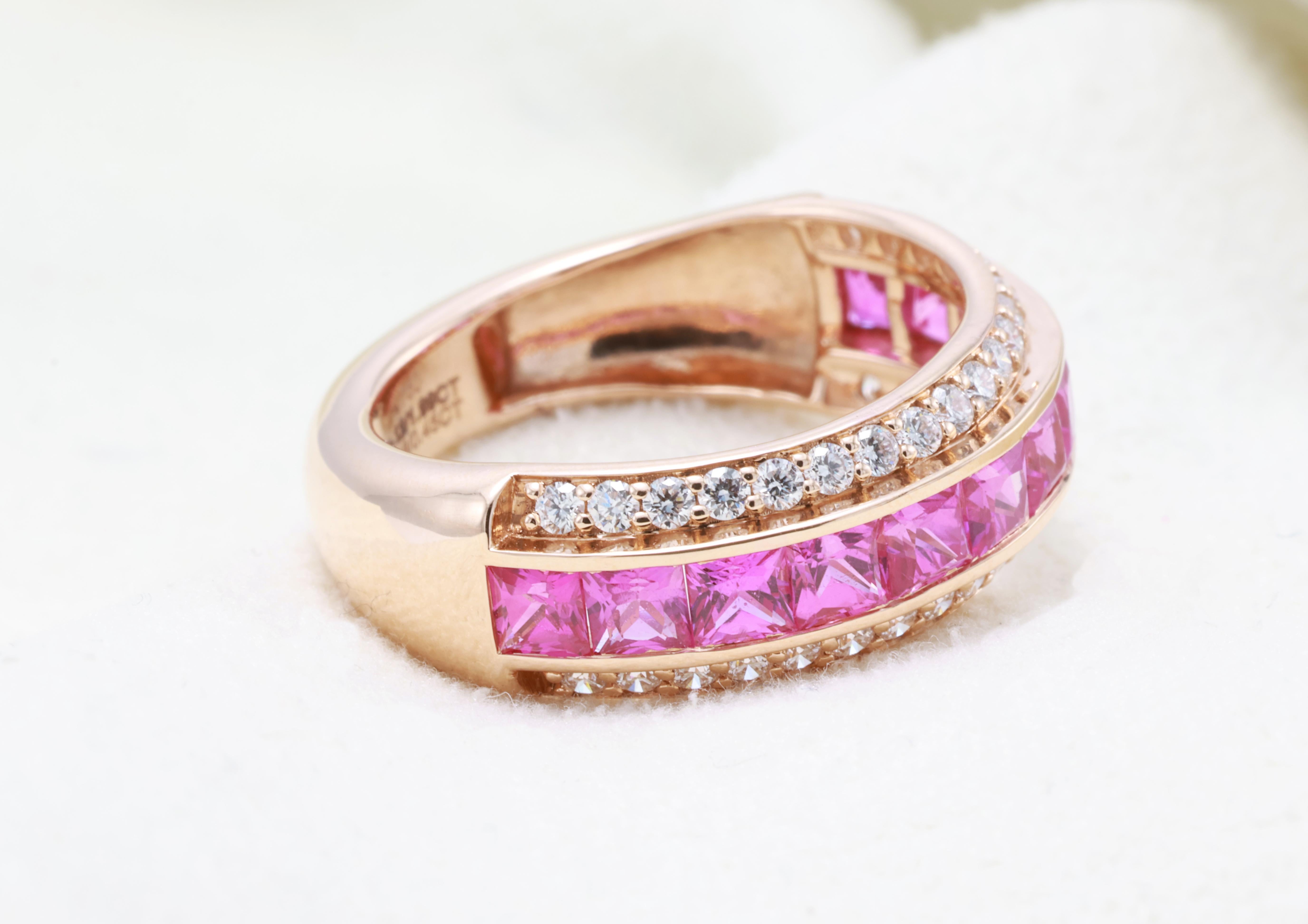 Anello con Diamante Principessa con Zaffiro Rosa Purpureo Naturale Certificato GRA da 1,99 Carati in vendita 4