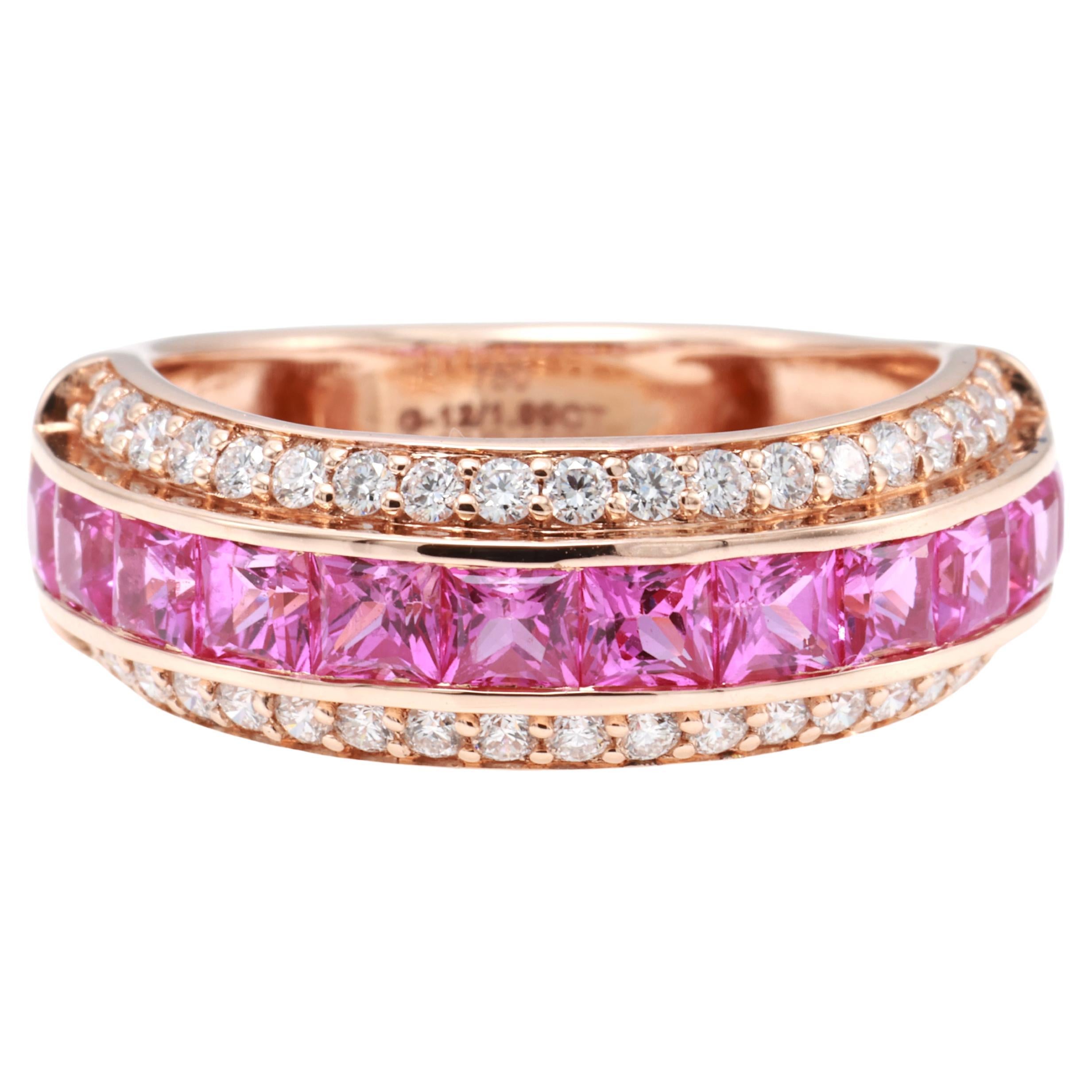 Anello con Diamante Principessa con Zaffiro Rosa Purpureo Naturale Certificato GRA da 1,99 Carati