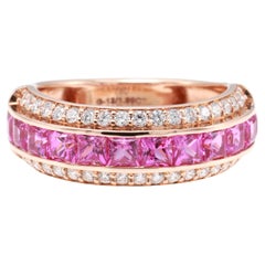 Anello con Diamante Principessa con Zaffiro Rosa Purpureo Naturale Certificato GRA da 1,99 Carati