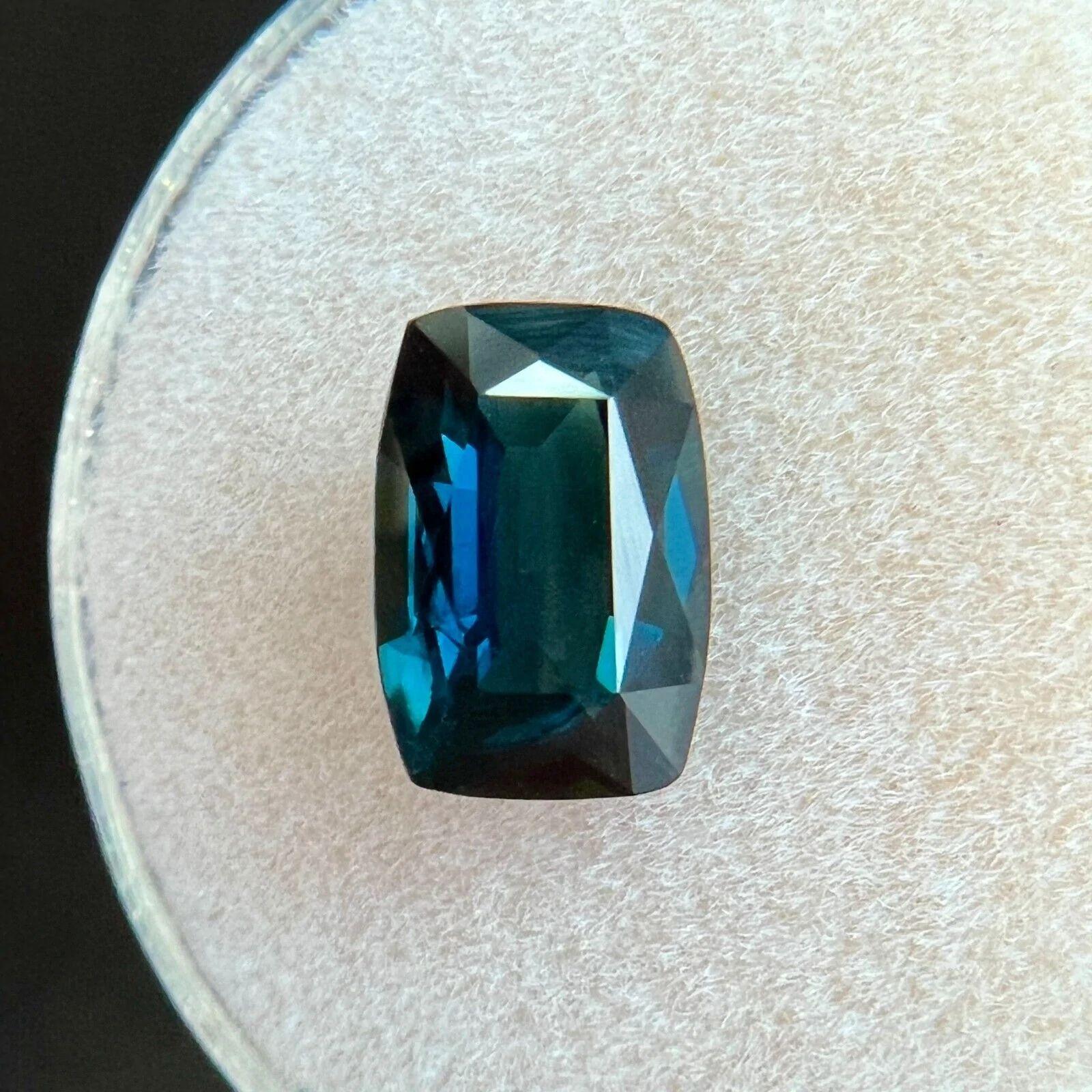 GRA Certified 2.06ct Green Blue Sapphire Loose Cushion Cut Gem In New Condition For Sale In Birmingham, GB
