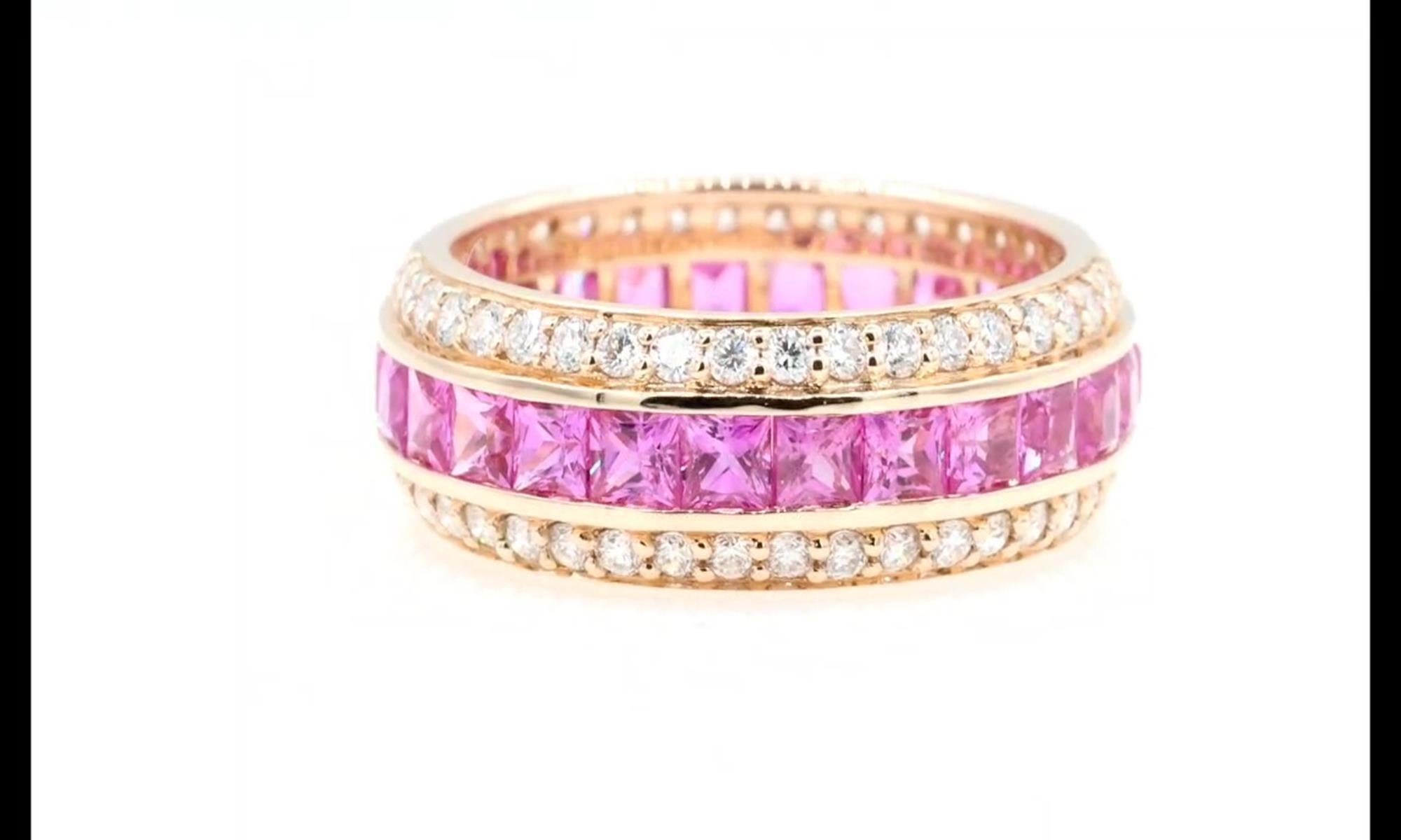 Women's or Men's GRA Certified 2.69 Carat Natural Siam Pink Sapphire Princess Diamond Ring For Sale