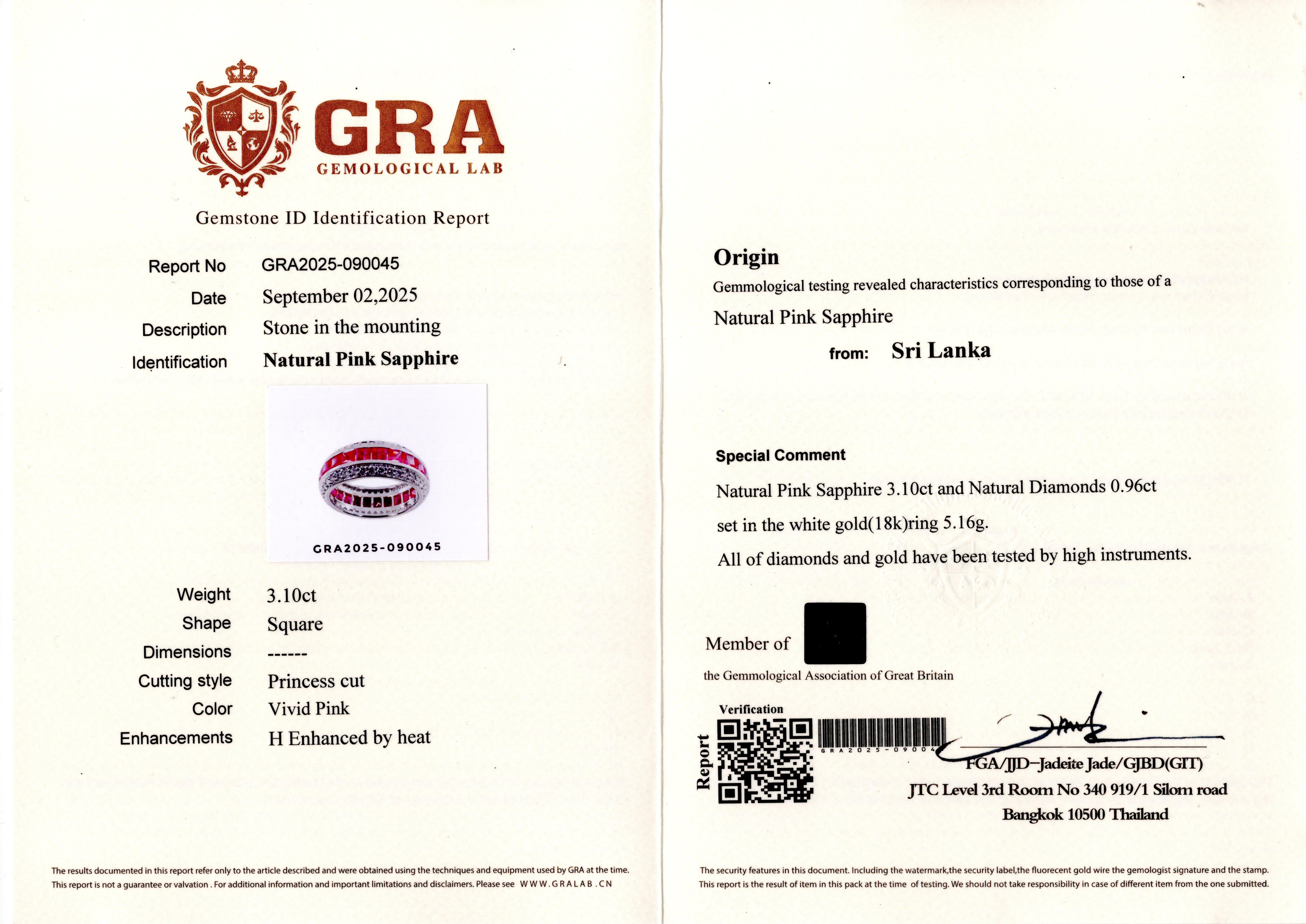 Anello con diamante certificato GRA da 3,10 carati di zaffiro rosa naturale Vivid Diamonds in vendita 8
