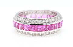 GRA Certified 3.10 Carat Natural Vivid Pink Sapphire Princess Diamond Ring