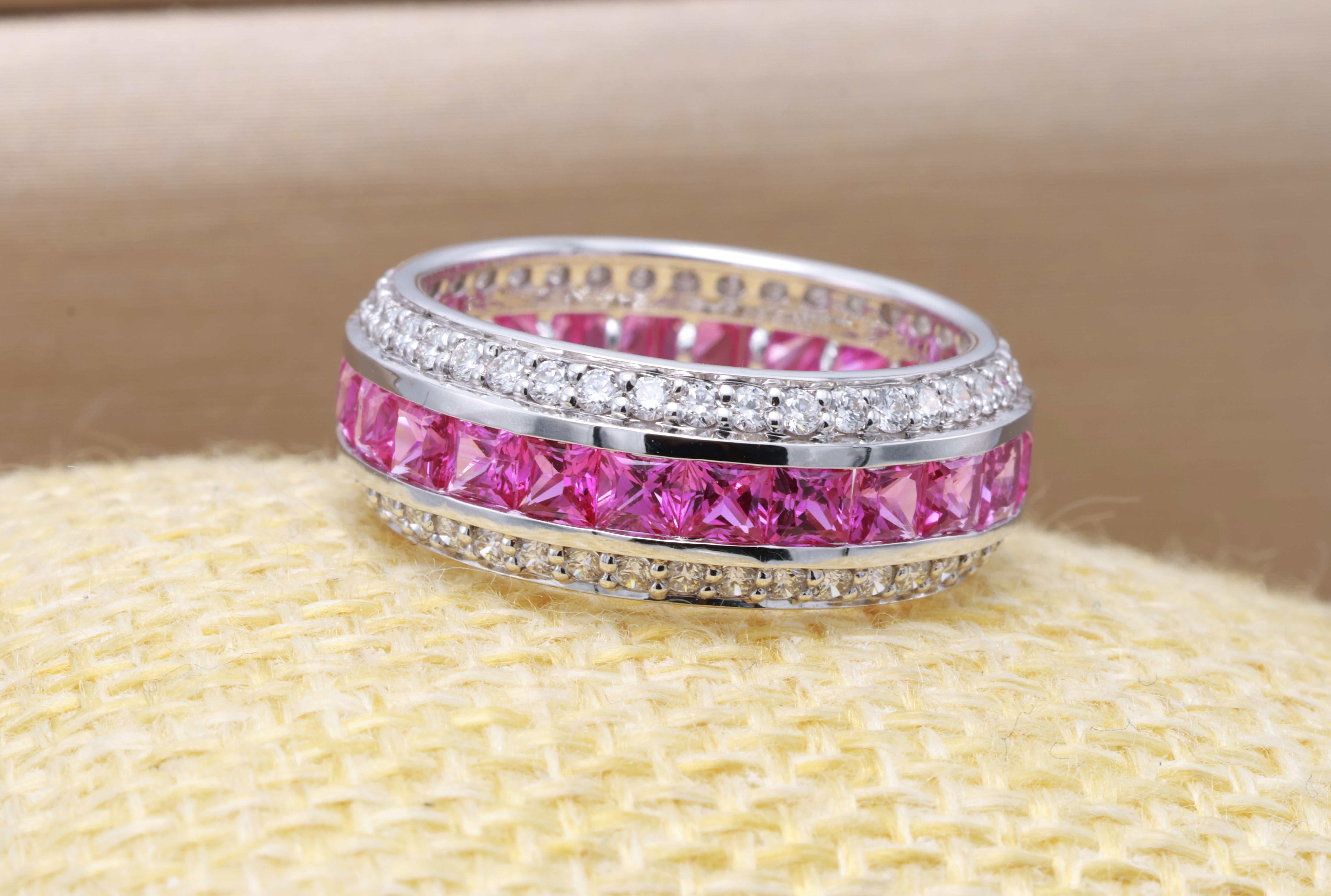 da uomo o donna Anello con diamante certificato GRA da 3,10 carati di zaffiro rosa naturale Vivid Diamonds in vendita