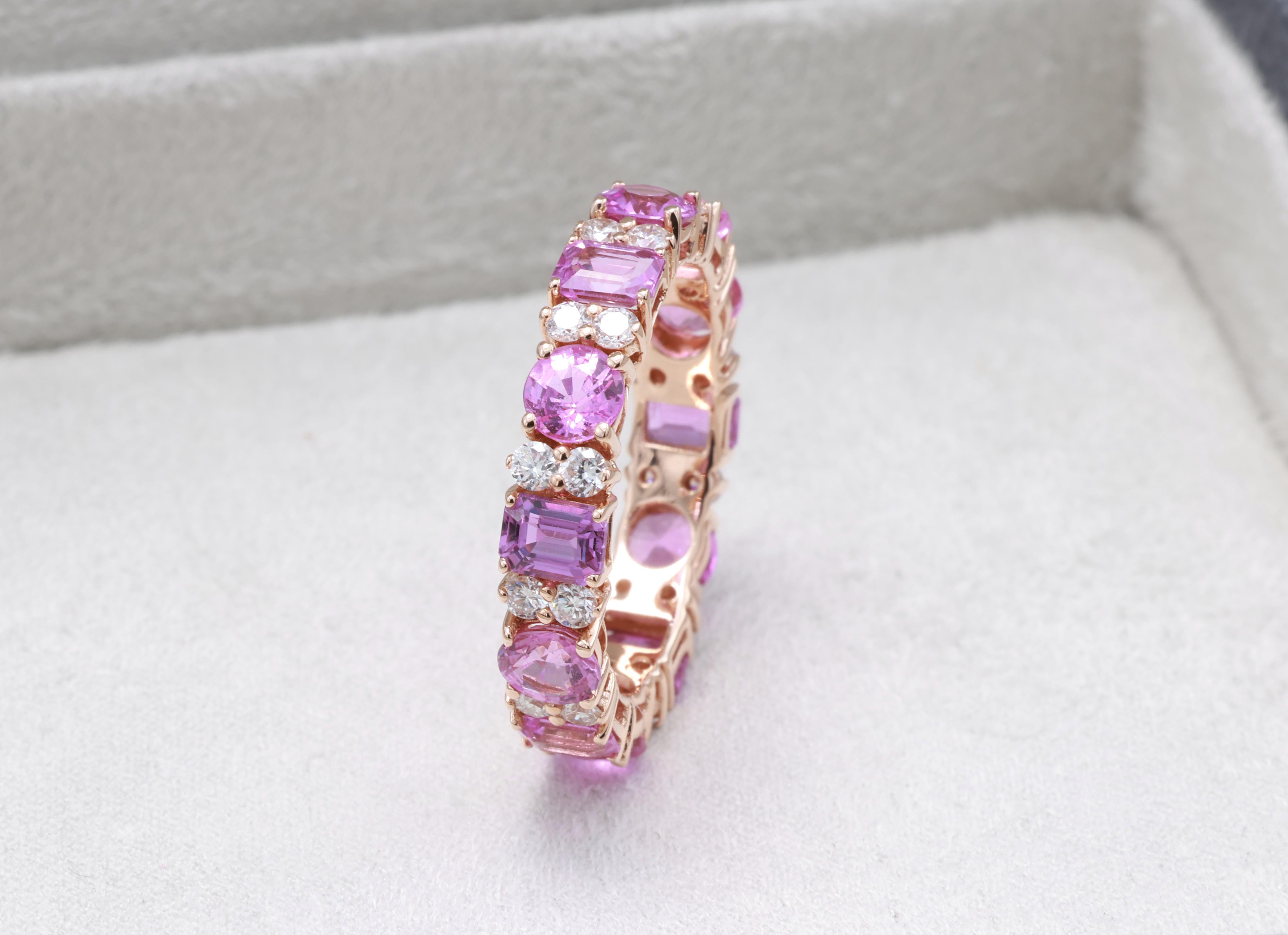 Anello di diamanti con zaffiro rosa naturale violaceo certificato GRA da 3.50 carati in vendita 2