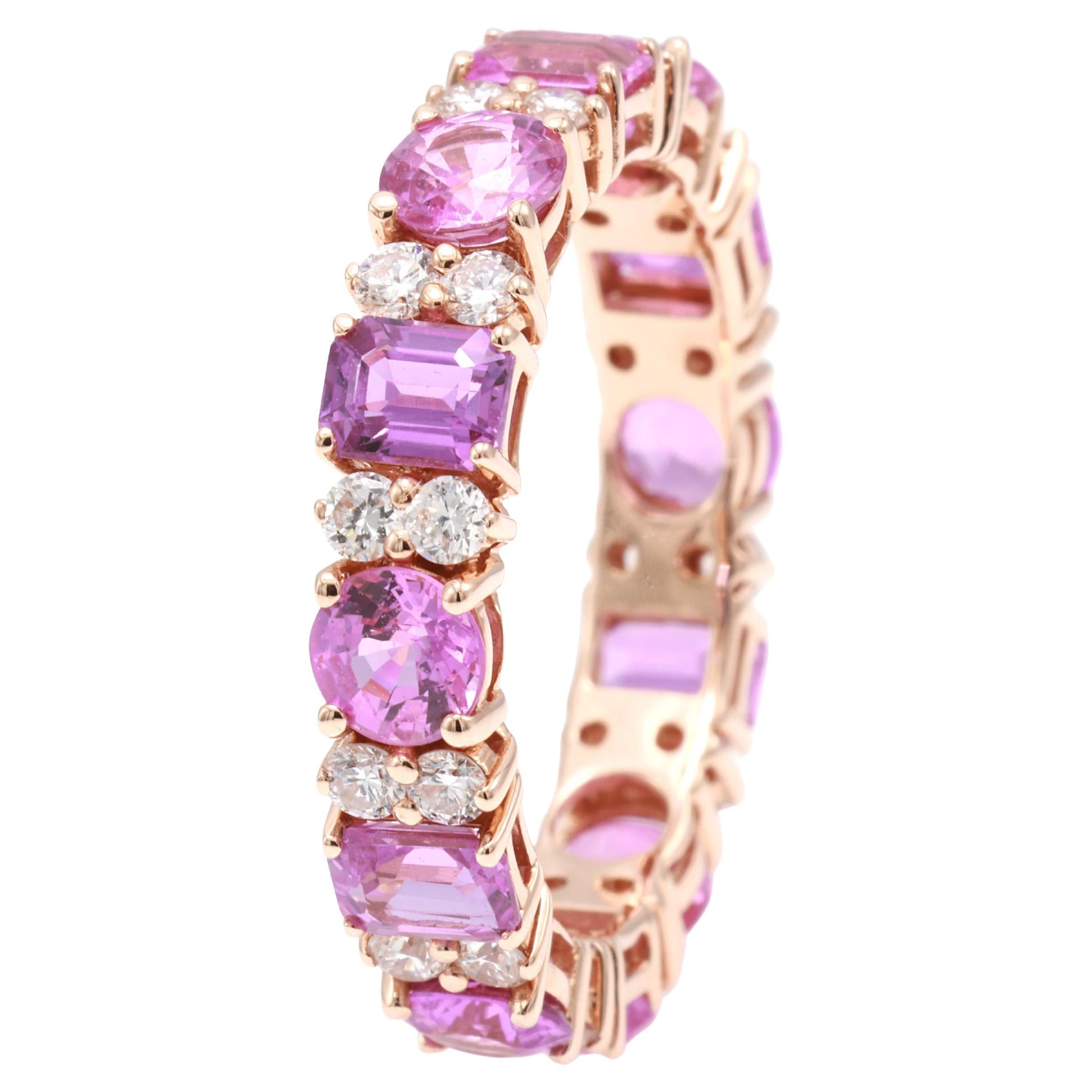 Anello di diamanti con zaffiro rosa naturale violaceo certificato GRA da 3.50 carati in vendita