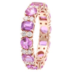 Anello di diamanti con zaffiro rosa naturale violaceo certificato GRA da 3.50 carati