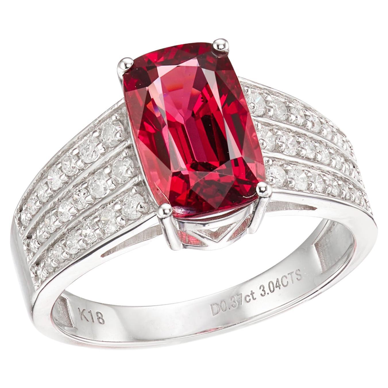 GRA Certified Pinkish Red Spinel and Diamond Ring For Sale