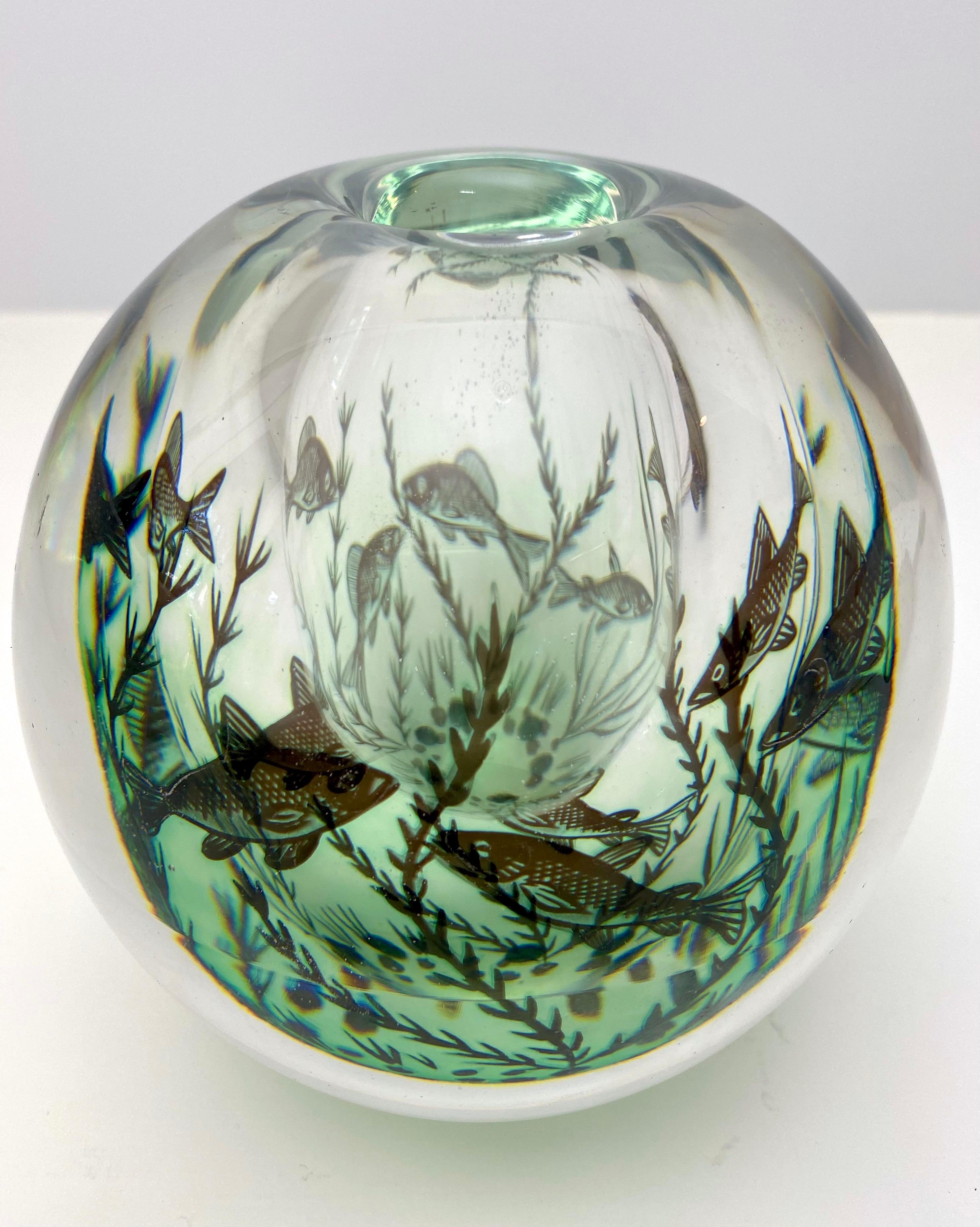 Swedish Graal Fish Vase by Edward Hald for Orrefors For Sale