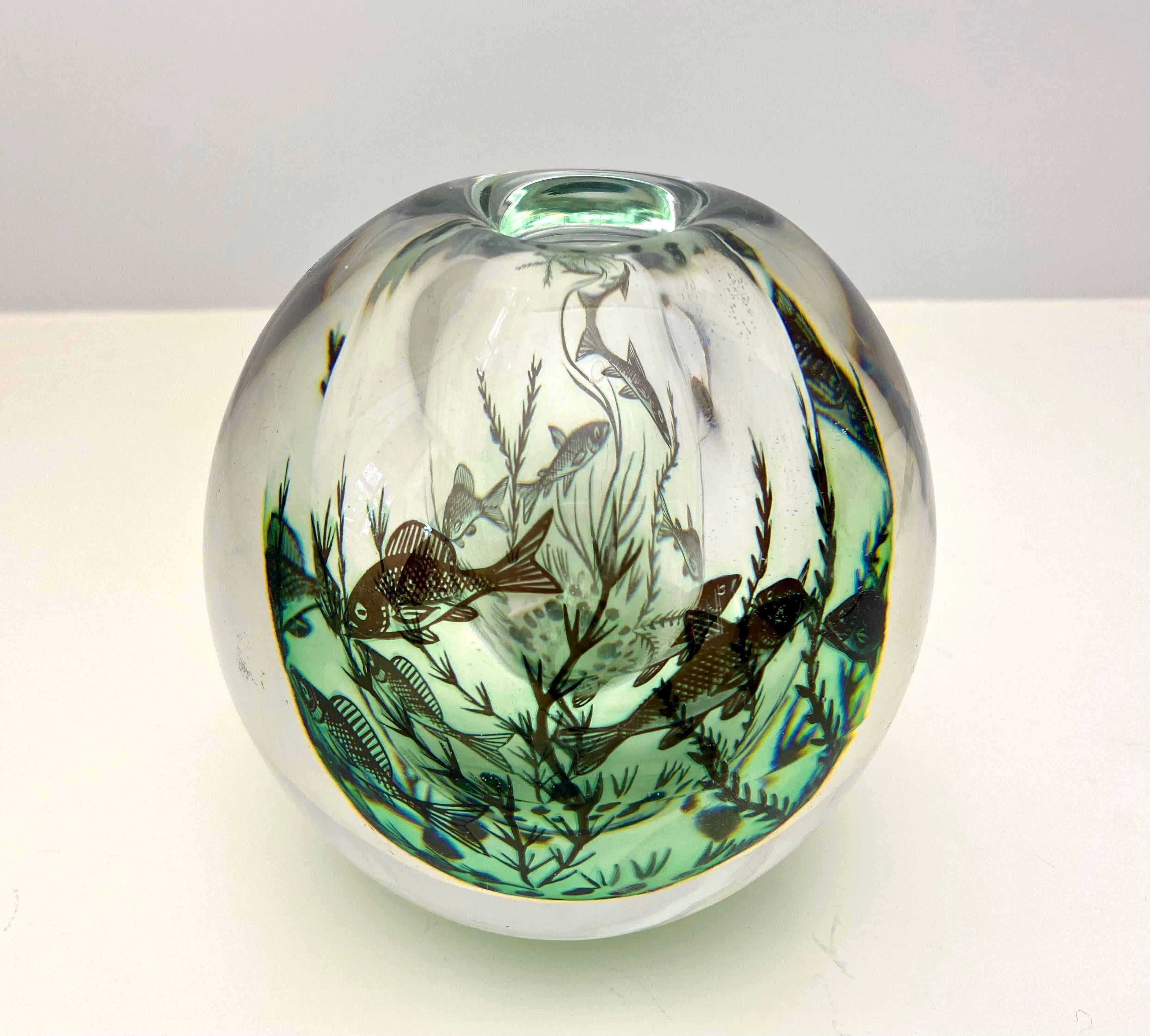 Art Glass Graal Fish Vase by Edward Hald for Orrefors For Sale