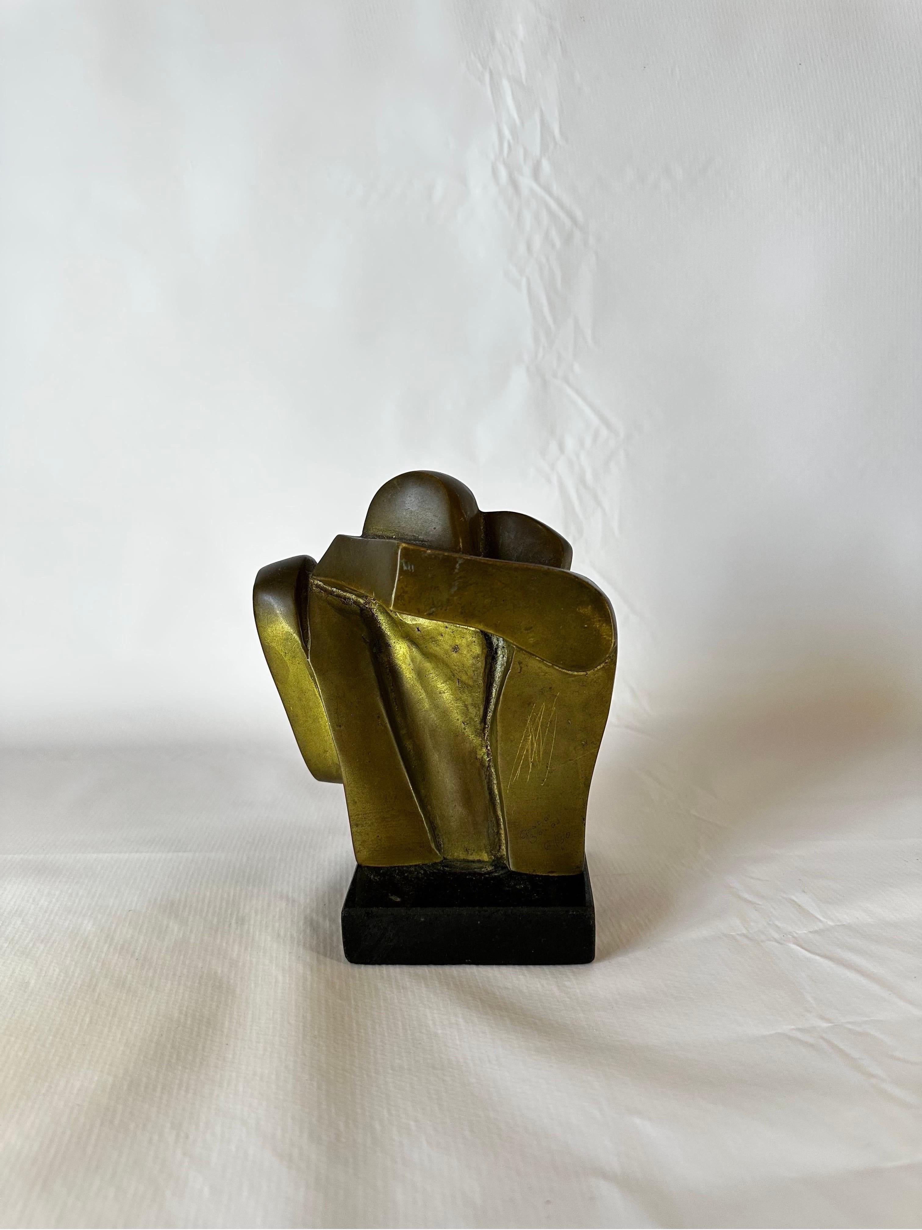 20th Century Graça Baião Brazilian Modern Bronze Sculpture of Two People Hugging, 1960s For Sale