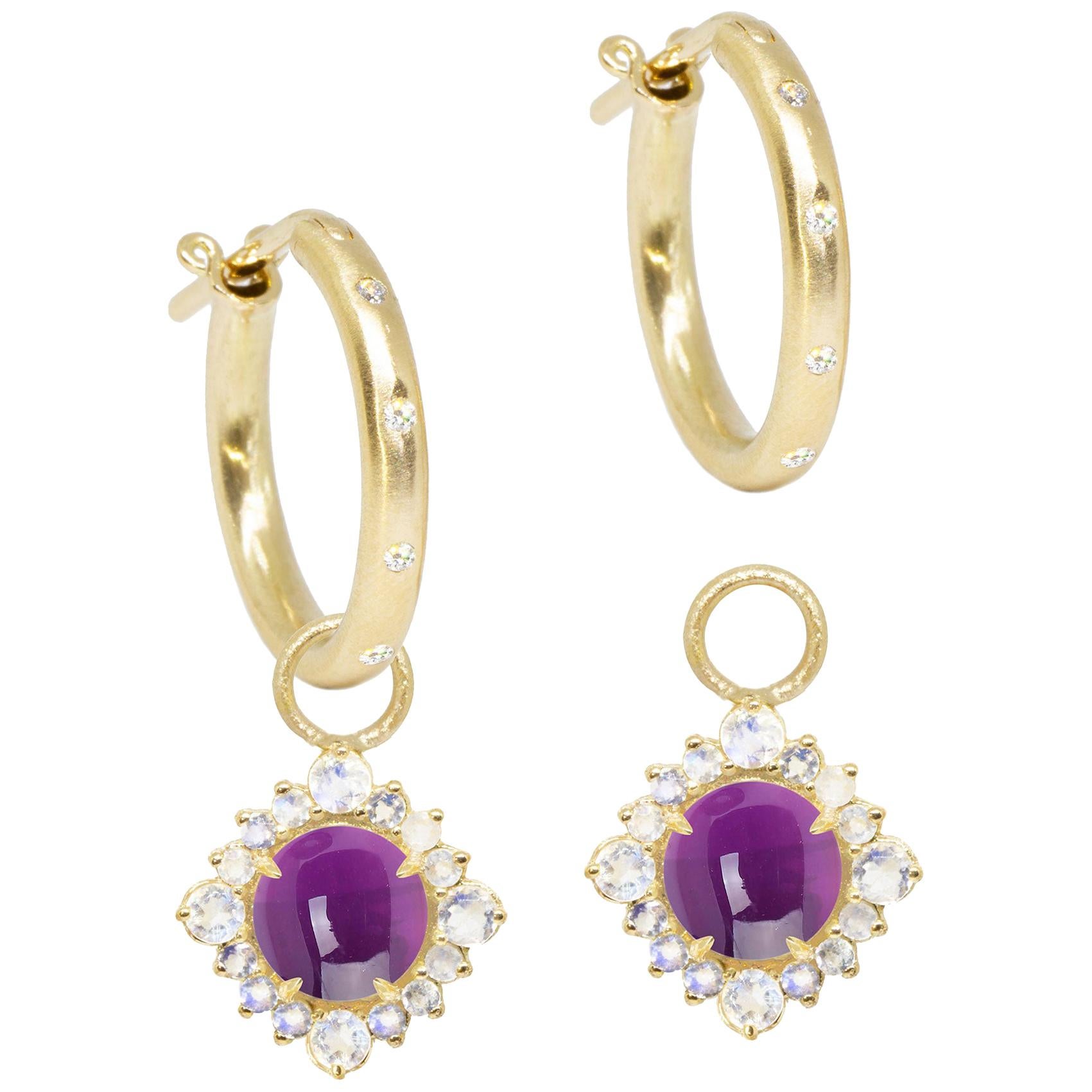 Grace Amethyst Gold 18 Karat Earring Charms 'Charms only' For Sale