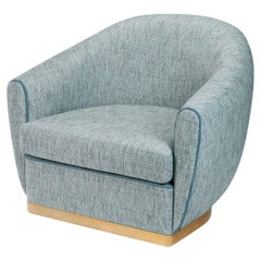 Grace Armchair in Alston China Blue Upholstery and Polished Brass Base