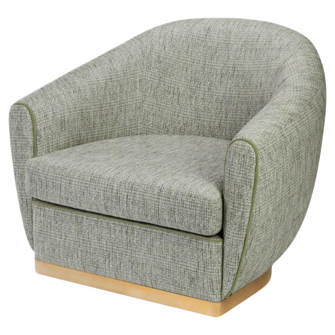 Grace Armchair in Green Vigo Alphaine Upholstery and Polished Brass Base For Sale