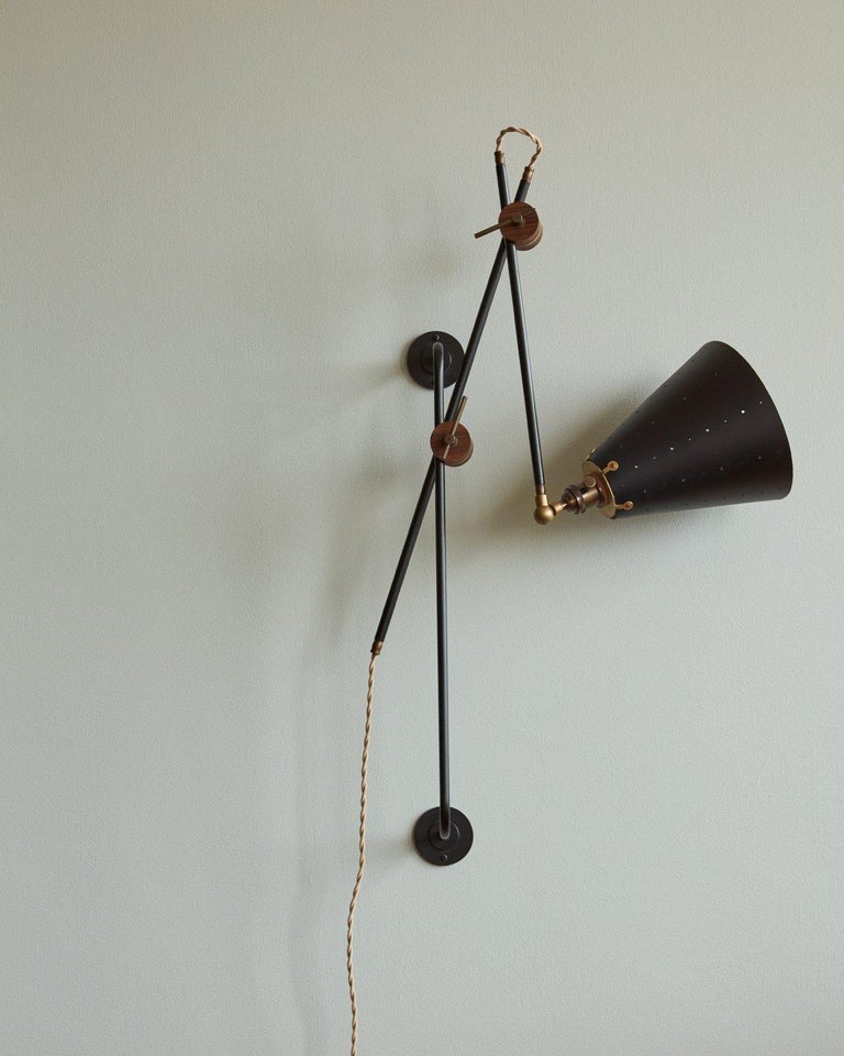 Modern Iron and Black Leather Grace Articulating Wall Sconce Plug In