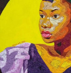 "Precioso y presionado" (2022) de Grace Awe, Hilo y acrílico sobre lienzo