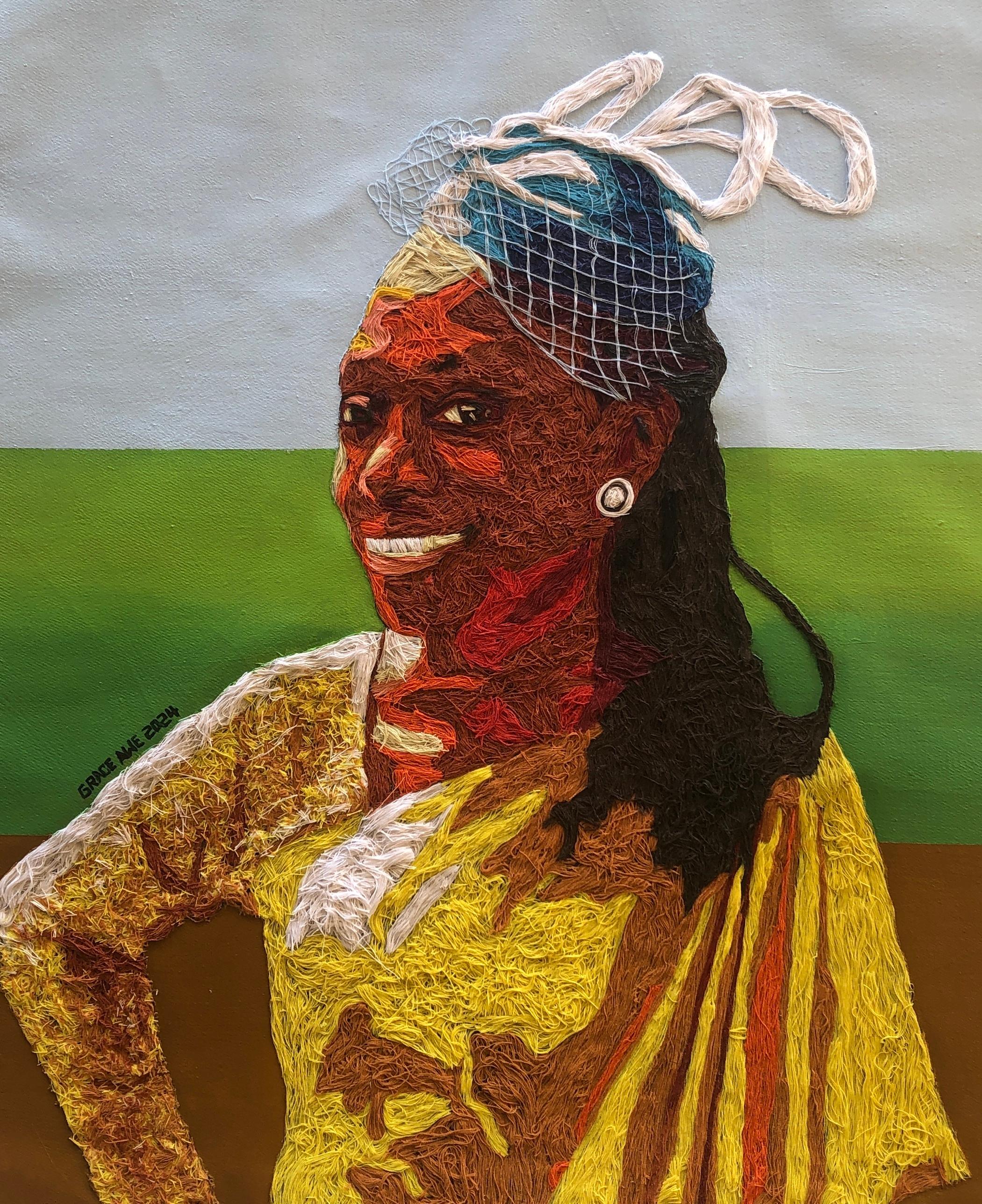 "Sumisión a la autoridad (1)" (2024) de Grace Awe, Hilo y acrílico sobre lienzo