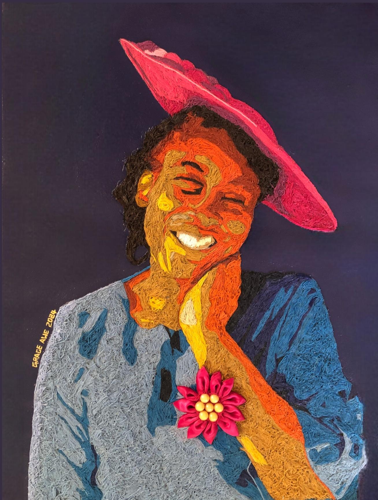 "Sumisión a la autoridad (2)" (2024) de Grace Awe, Hilo y acrílico sobre lienzo