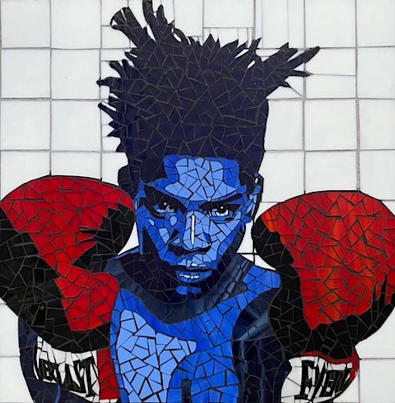 Basquiat-Schachtelschachtel – aus Buntglas – Mixed Media Art von Grace Baley