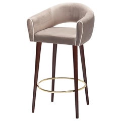 Grace Bar Stool Paris Mousse Fabric and Solid Wood Feet with Polished Brass Ring