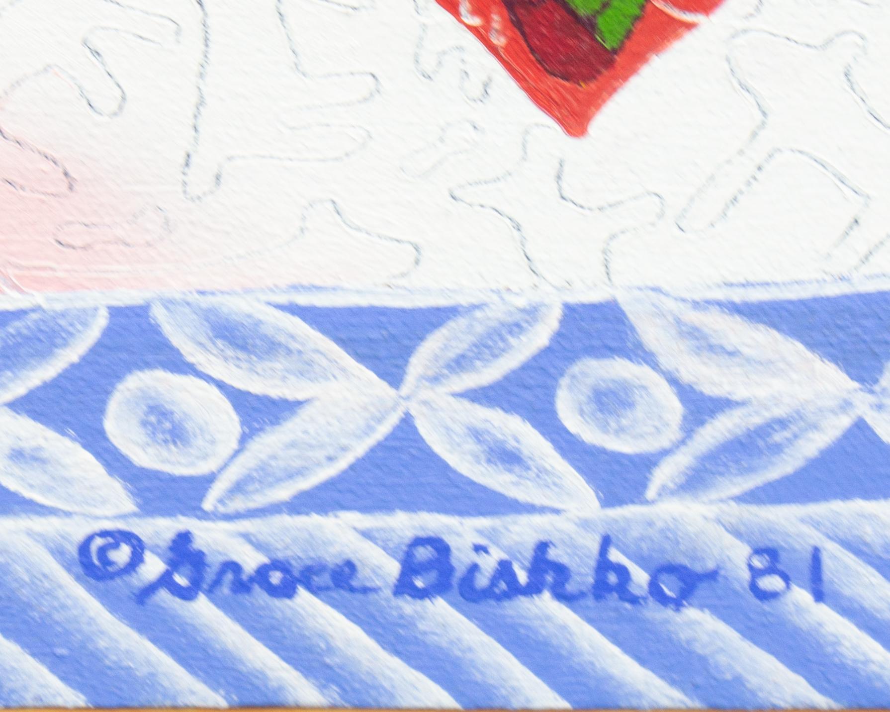 Fin du 20e siècle Grace Bishko Signée 1981 Mère Ego et sa cocotte-minute Peinture à l'huile en vente